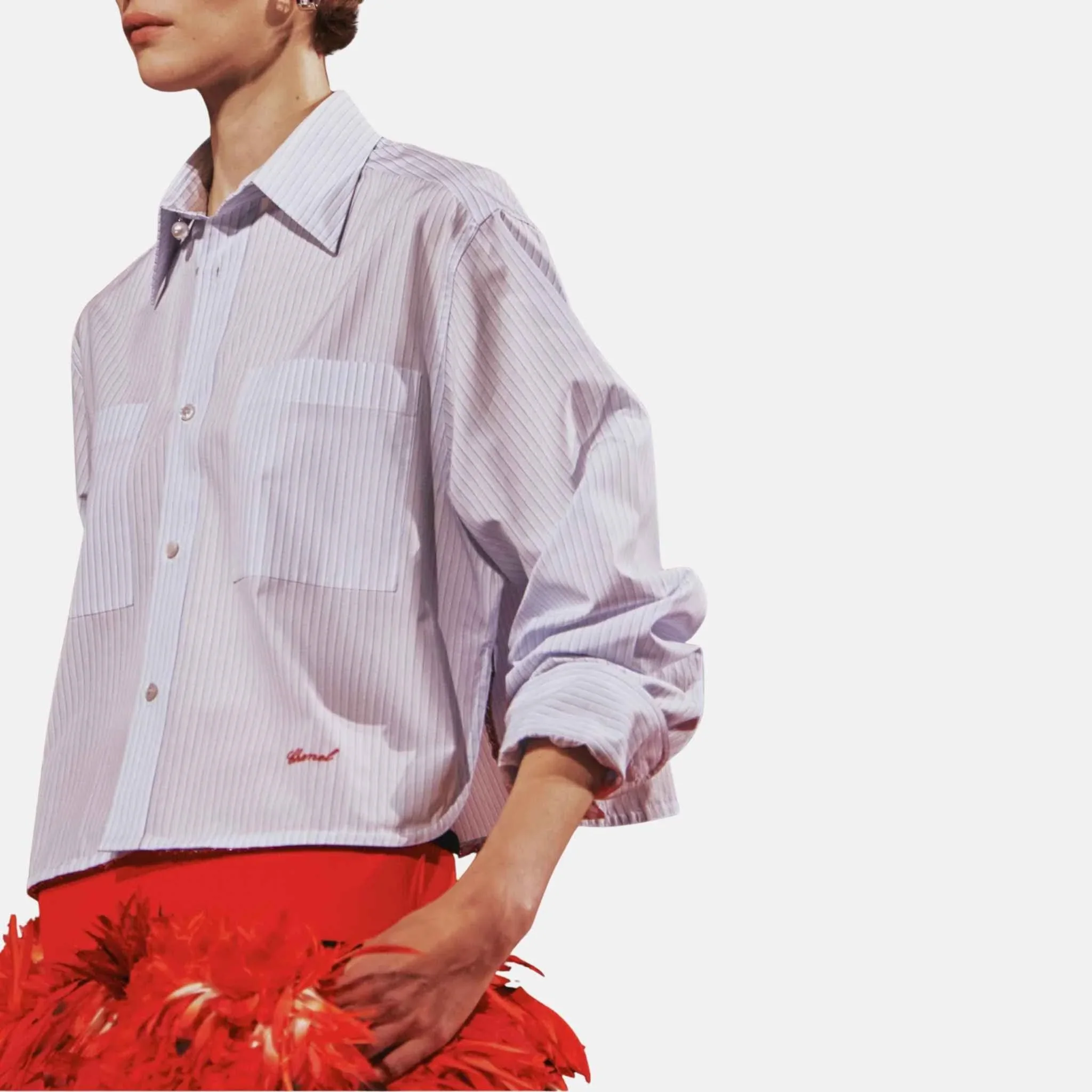 Long Sleeved Shirt Cotton Poplin Blue White - Image 2