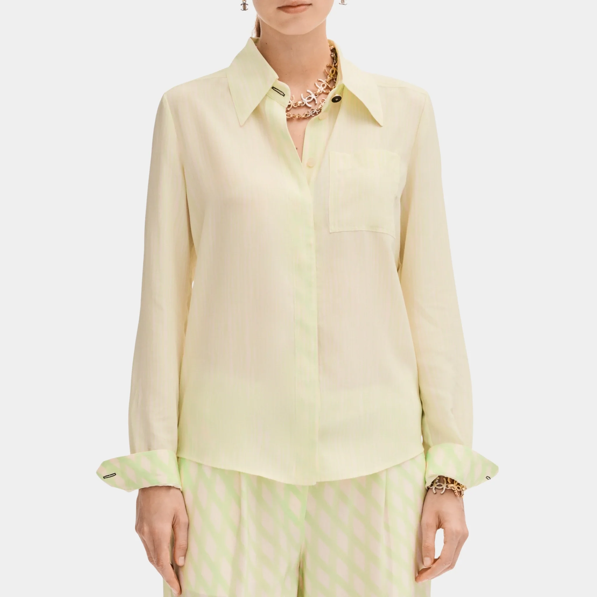 Long Sleeved Shirt in Silk Crepe