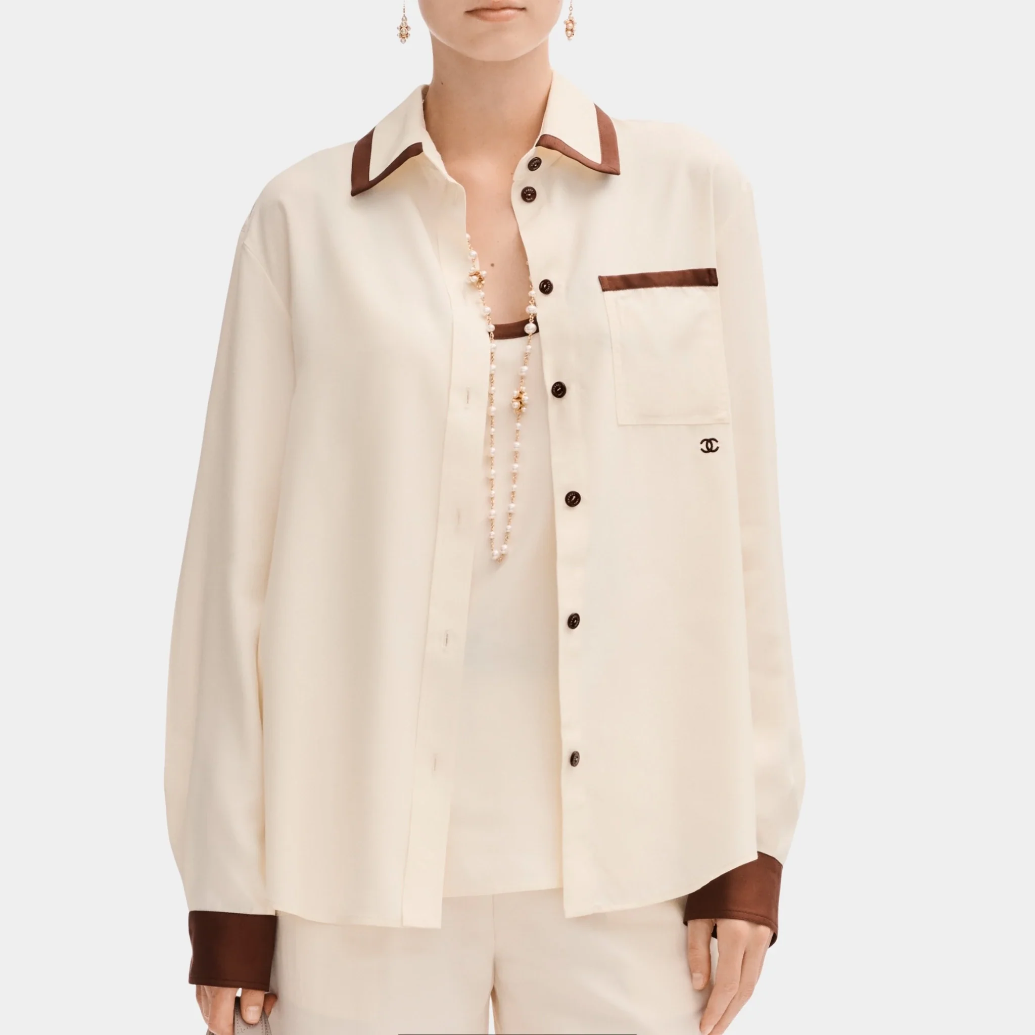 Long Sleeved Shirt in Silk Light Yellow and Burgundy