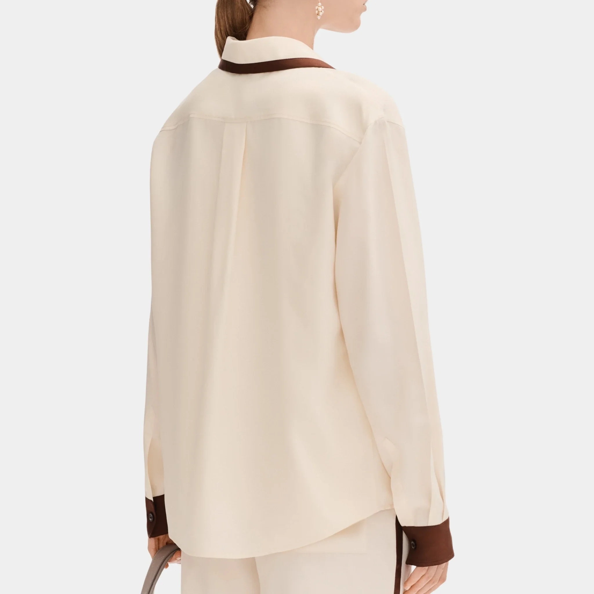 Long Sleeved Shirt in Silk Light Yellow and Burgundy - Image 2