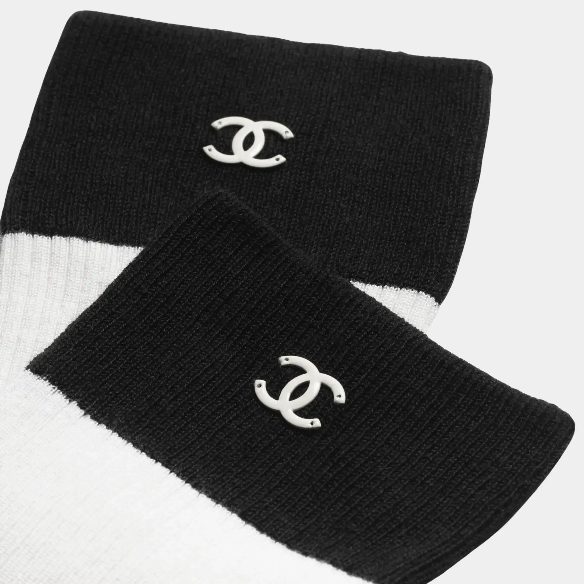 Long Socks Silk & Cotton Black & White - Image 2