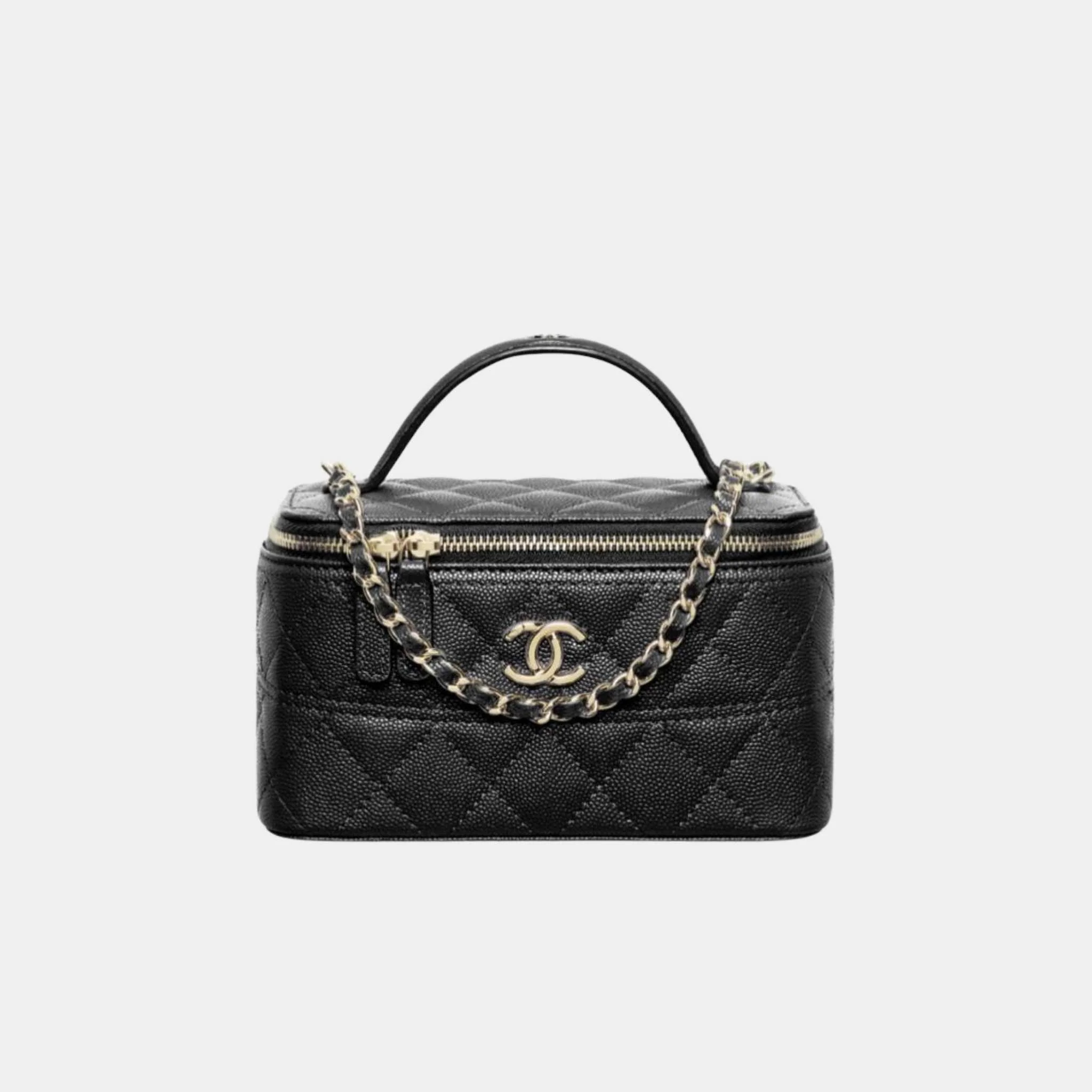 Long Vanity with Chain in Grained Calfskin and Gold Tone Metal - Image 2