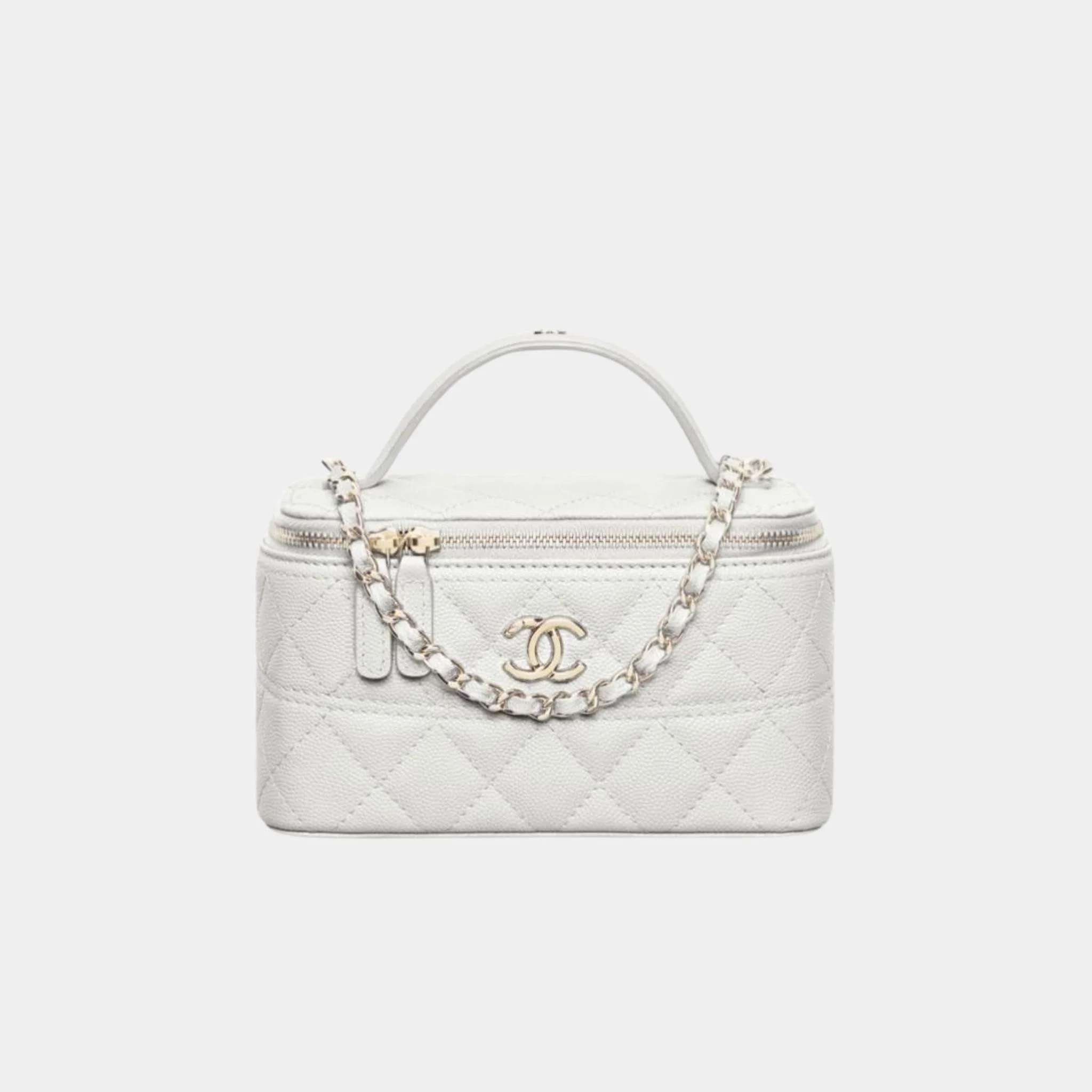 Long Vanity with Chain in Grained Calfskin and Gold Tone Metal - Image 6