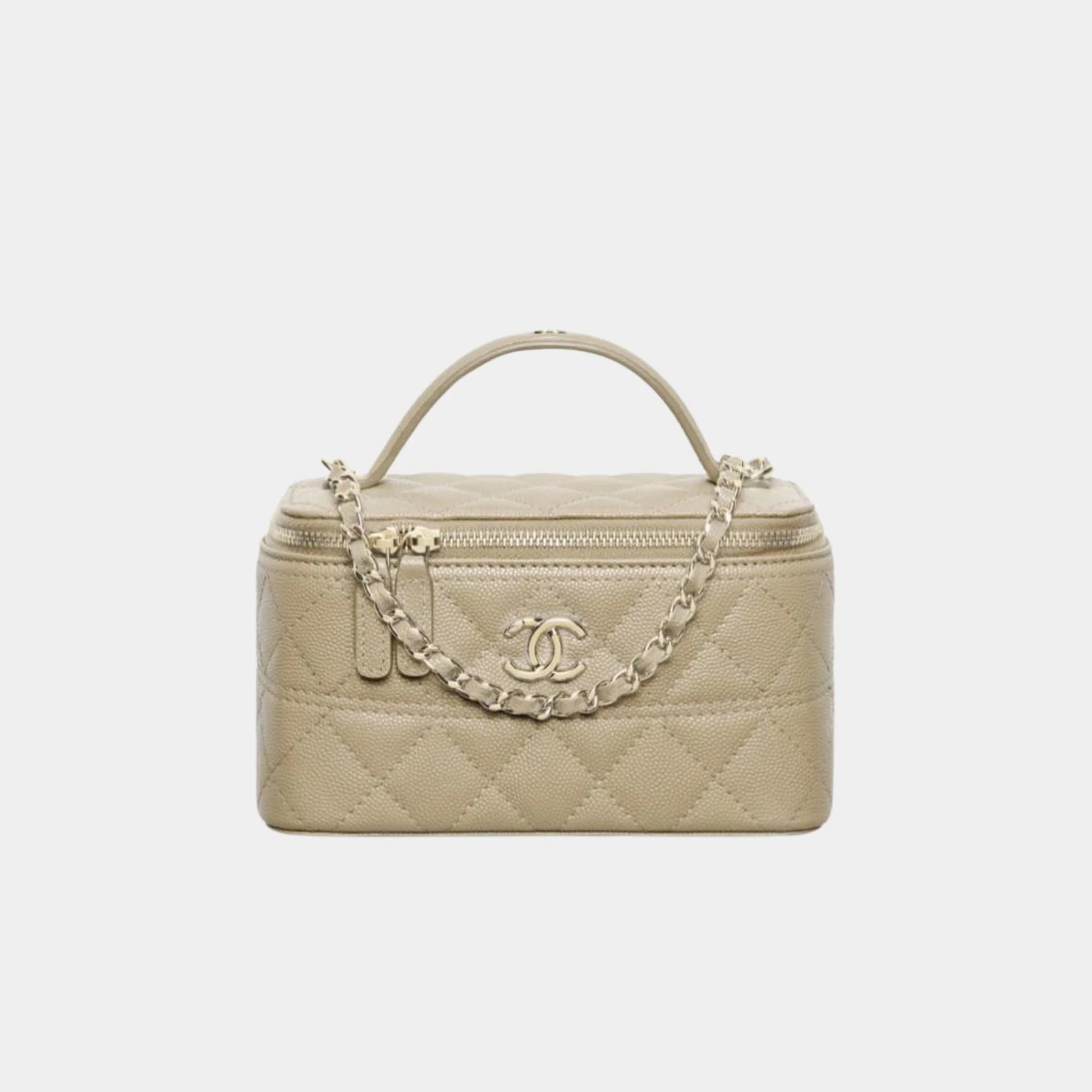 Long Vanity with Chain in Grained Calfskin and Gold Tone Metal - Image 8