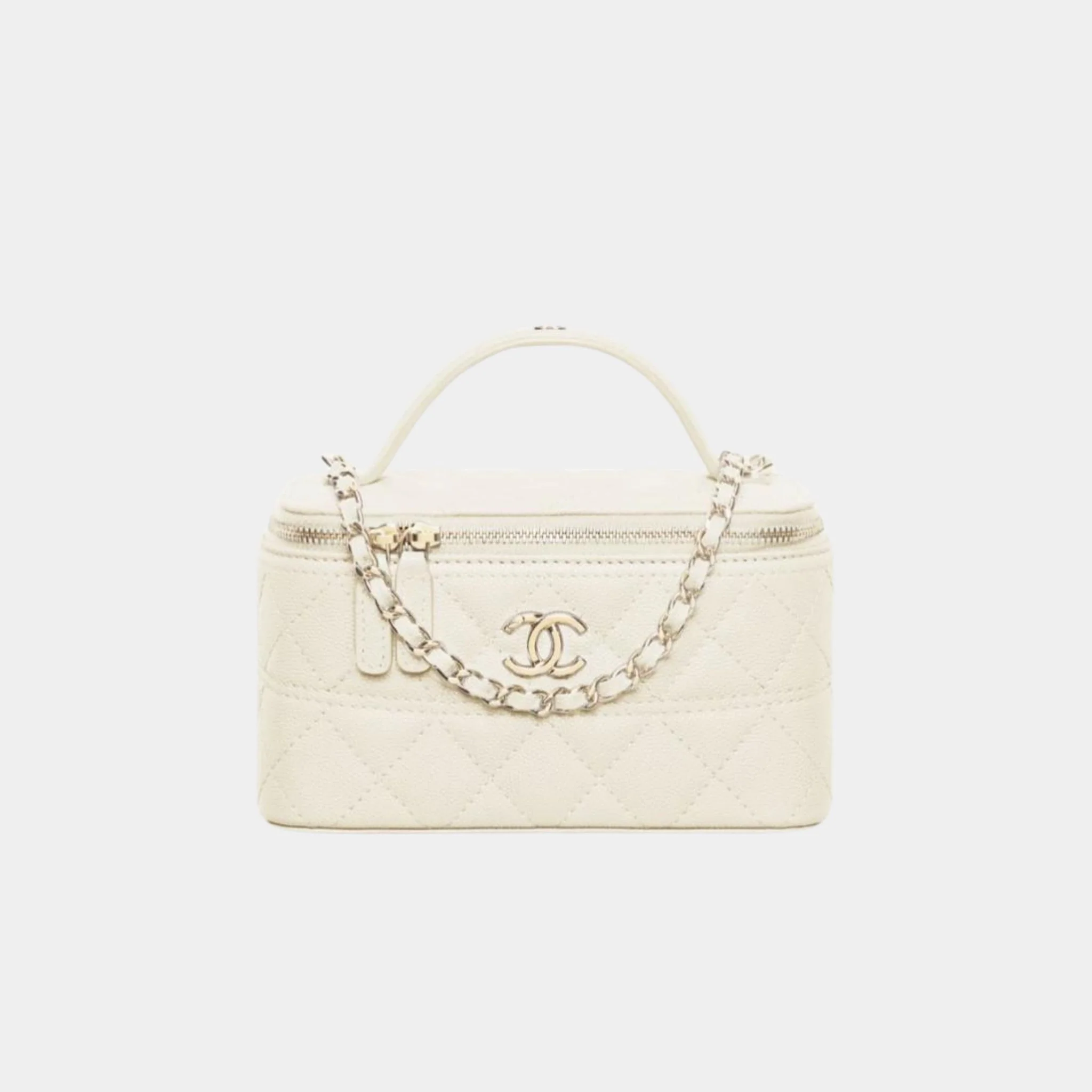 Long Vanity with Chain in Grained Calfskin and Gold Tone Metal - Image 9