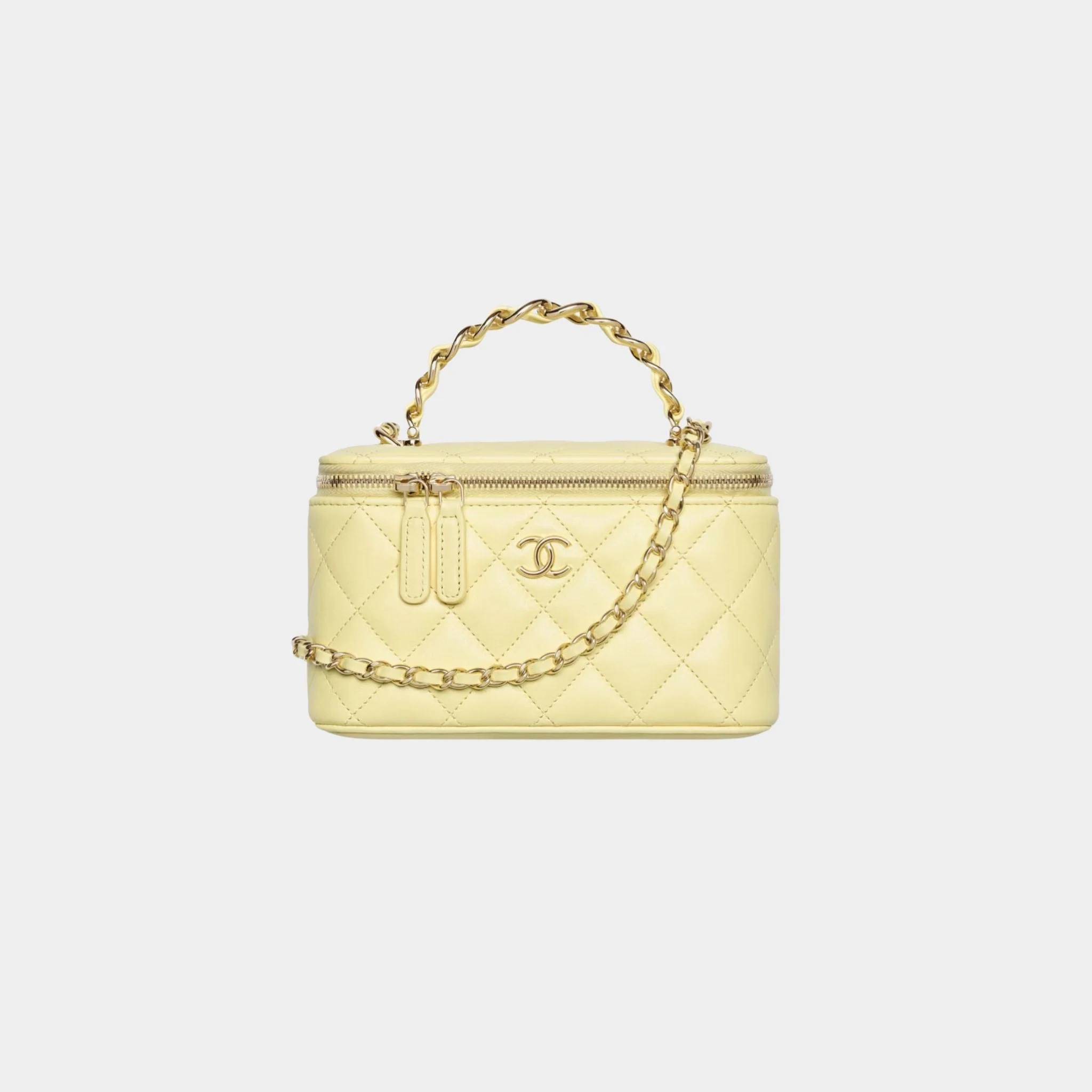 Long Vanity With Chain Lambskin Light Yellow