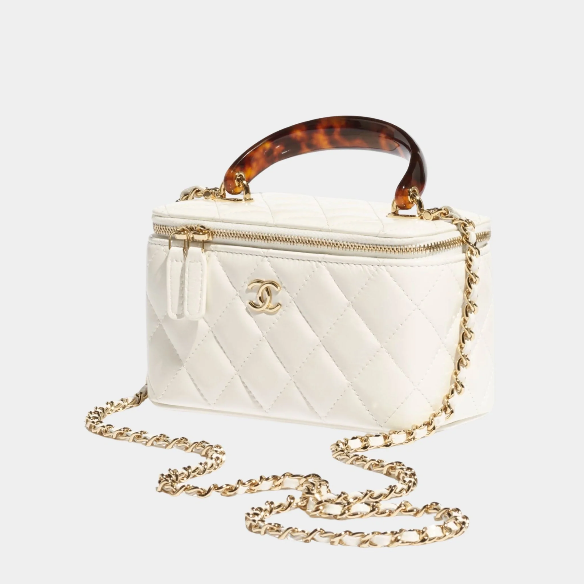 Long Vanity With Chain Lambskin Tortoise Effect Plexi & Gold Tone Metal - Image 3