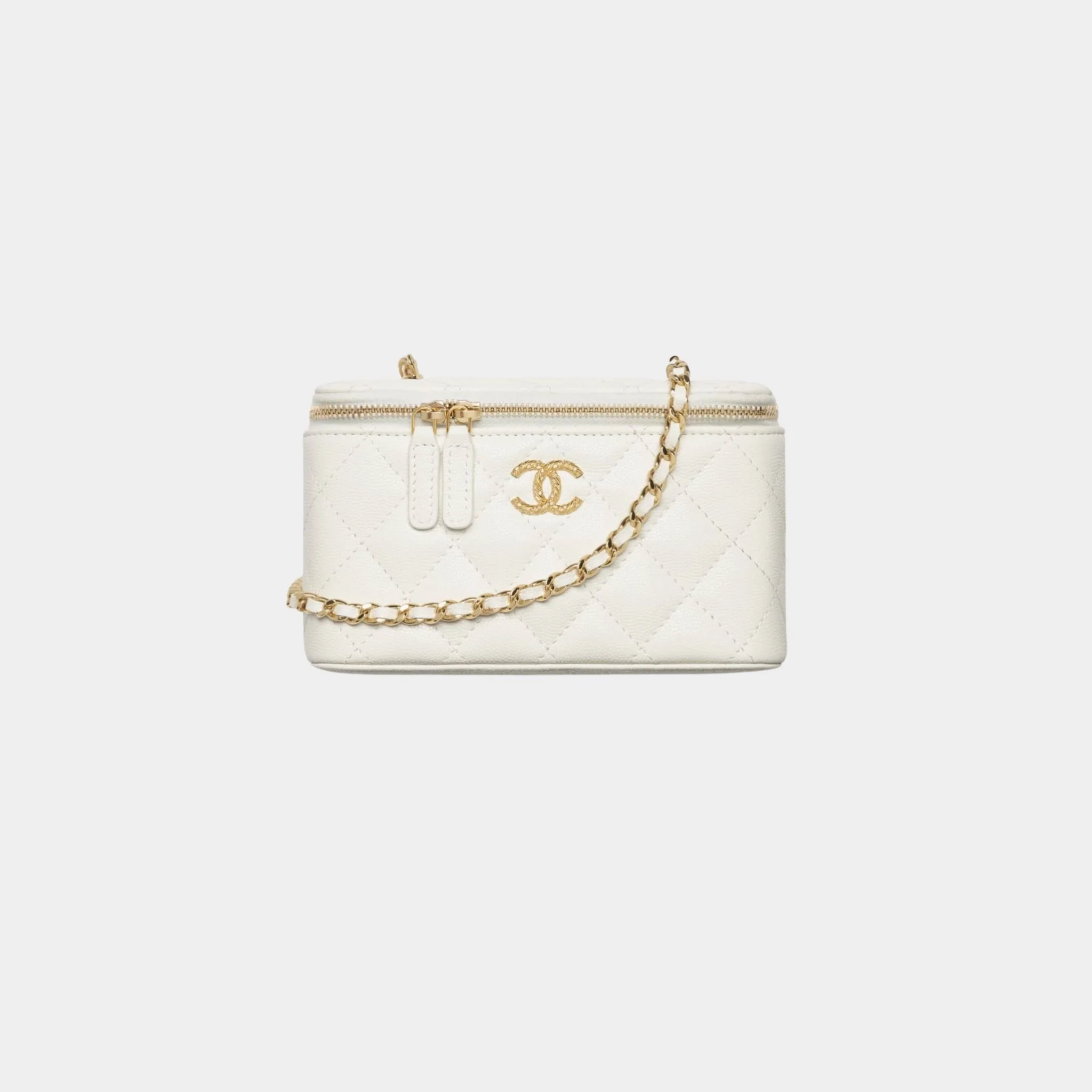 Long Vanity With Chain Shiny grained Calfskin Strass & Gold Tone Metal