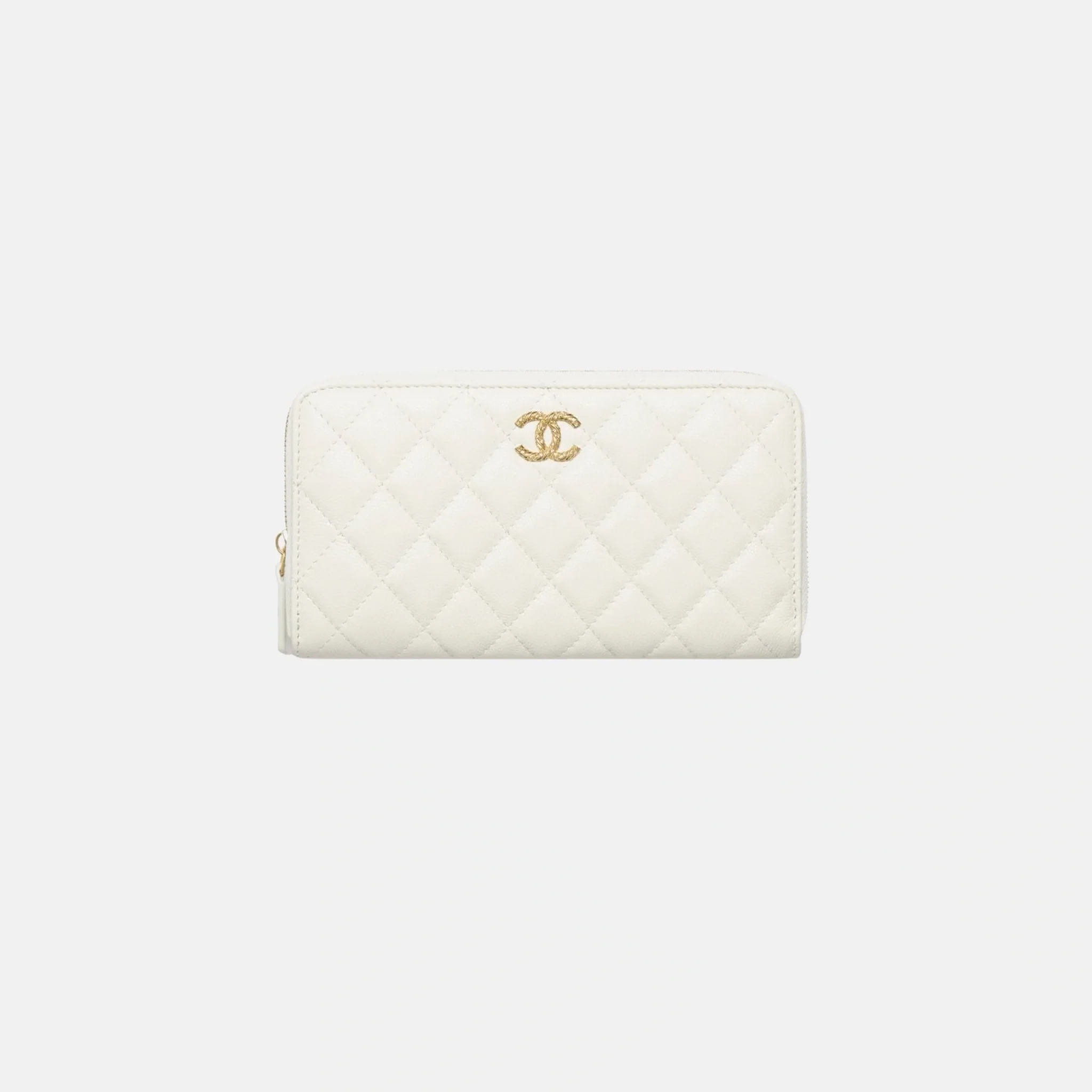 Long Zipped Wallet in Shiny Grained Calfskin Strass and Gold Tone Metal