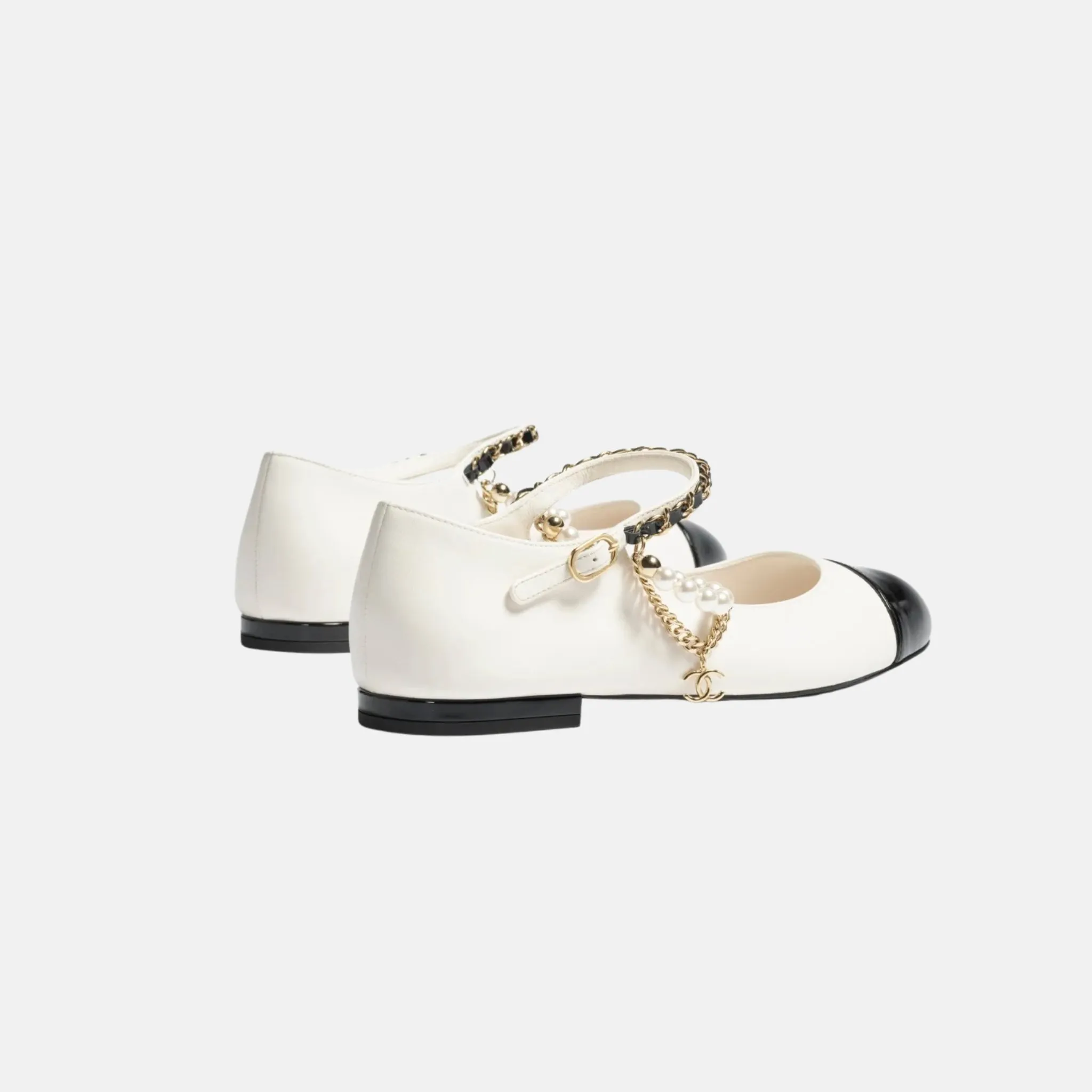 Mary Janes in Lambskin and Patent Calfskin with Pearls - Image 2
