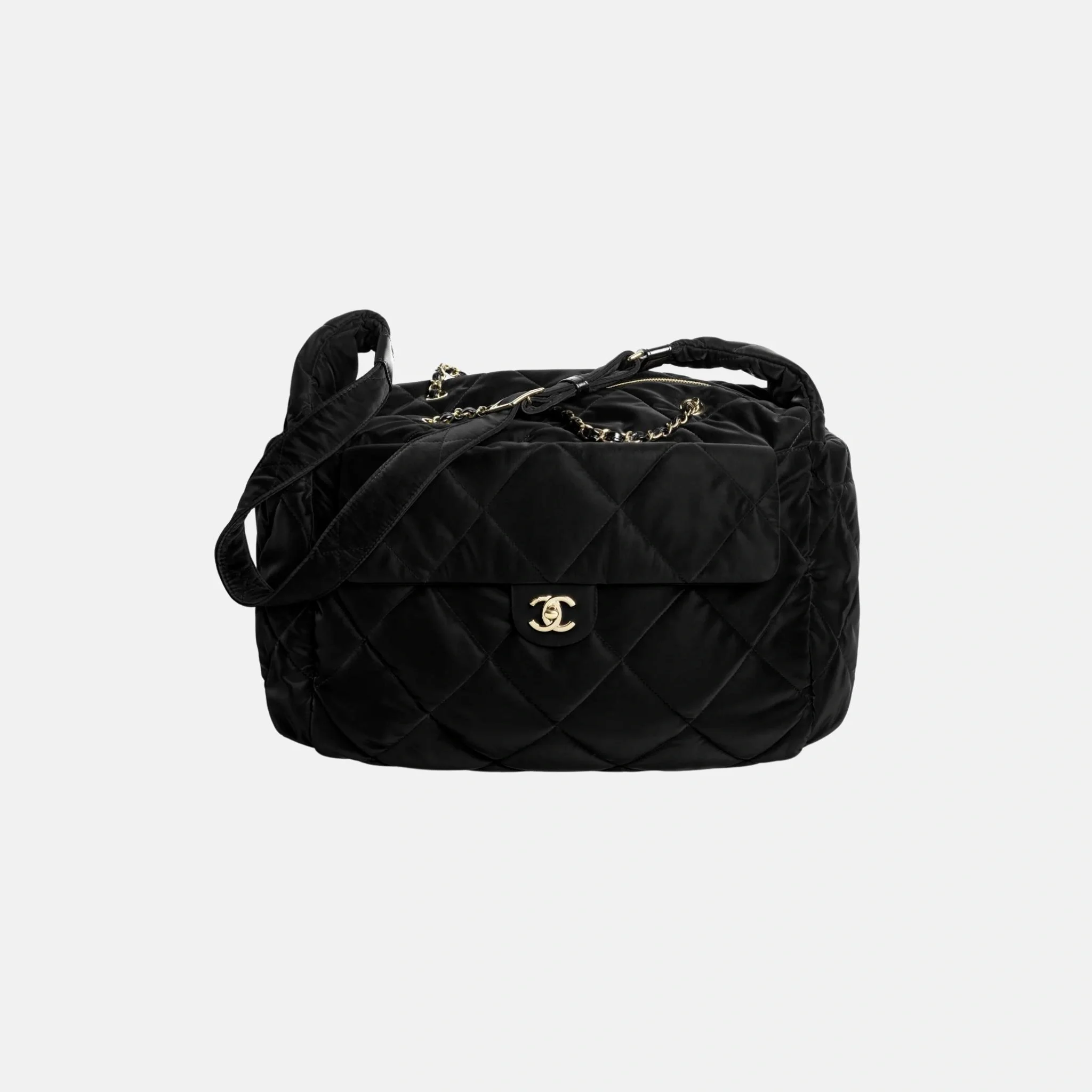 Maxi Bowling Bag Velvet Effect Nylon Gold Tone Metal
