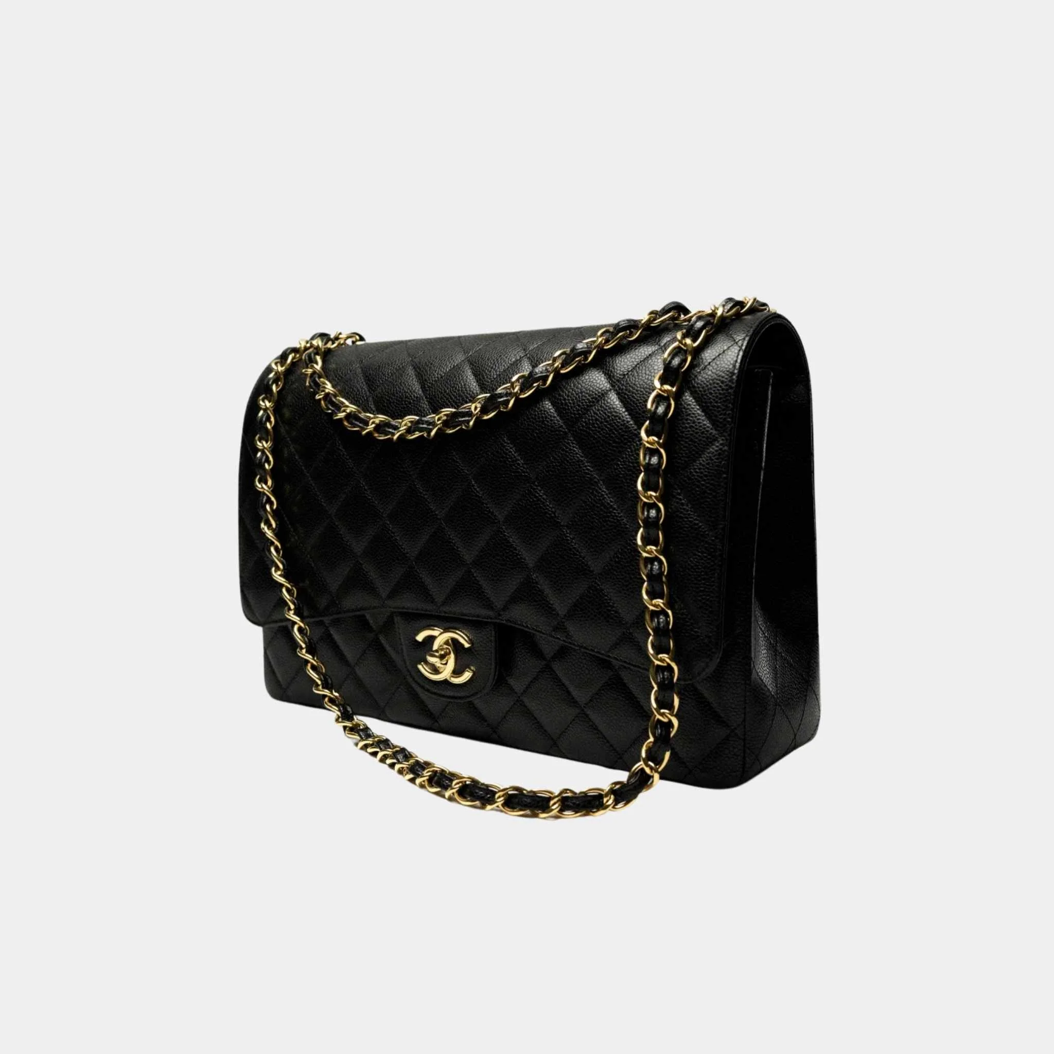 Maxi Classic Handbag Grained Calfskin Gold Tone Metal Black - Image 2