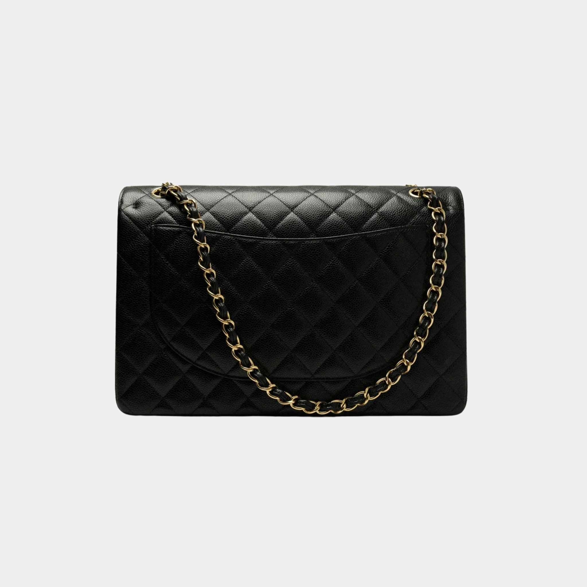 Maxi Classic Handbag Grained Calfskin Gold Tone Metal Black - Image 3