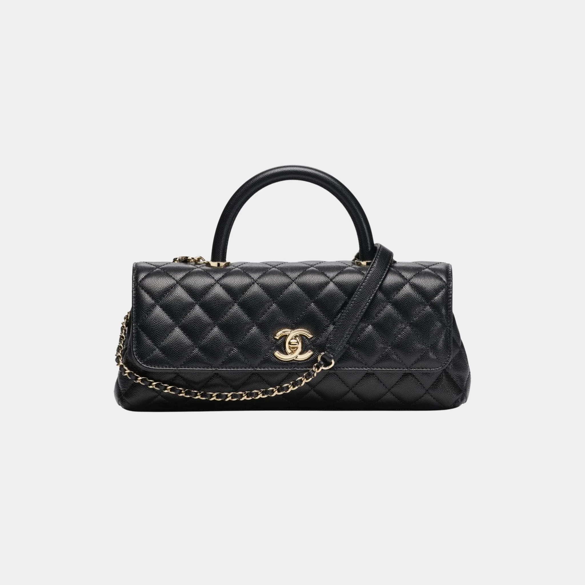 Maxi Flap Bag With Top Handle Leather & Gold Tone Metal - Image 4
