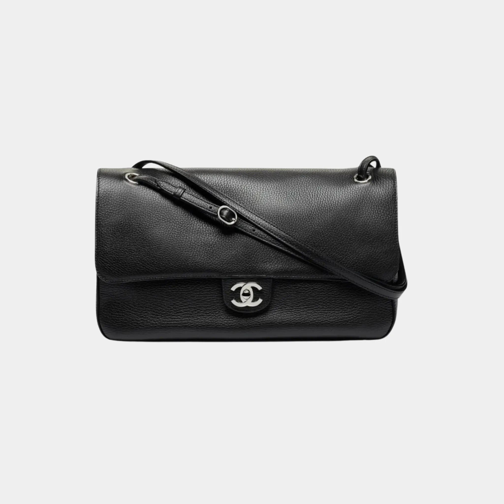 Maxi Flapbag in Silver Metal & Grained Calfskin
