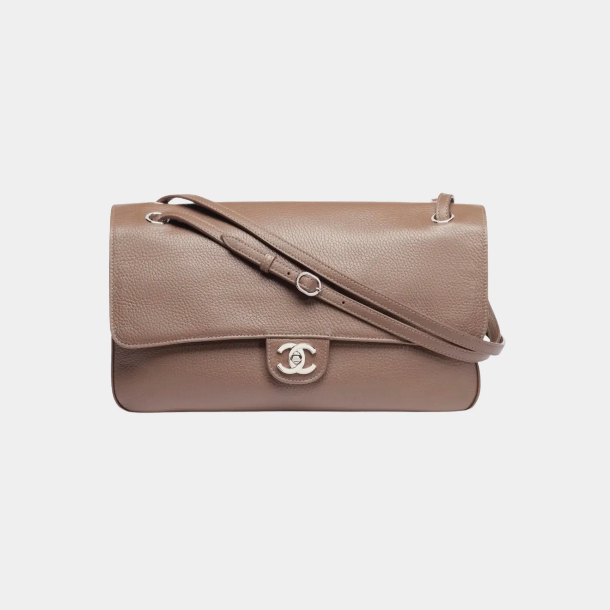 Maxi Flapbag in Silver Metal & Grained Calfskin - Image 4