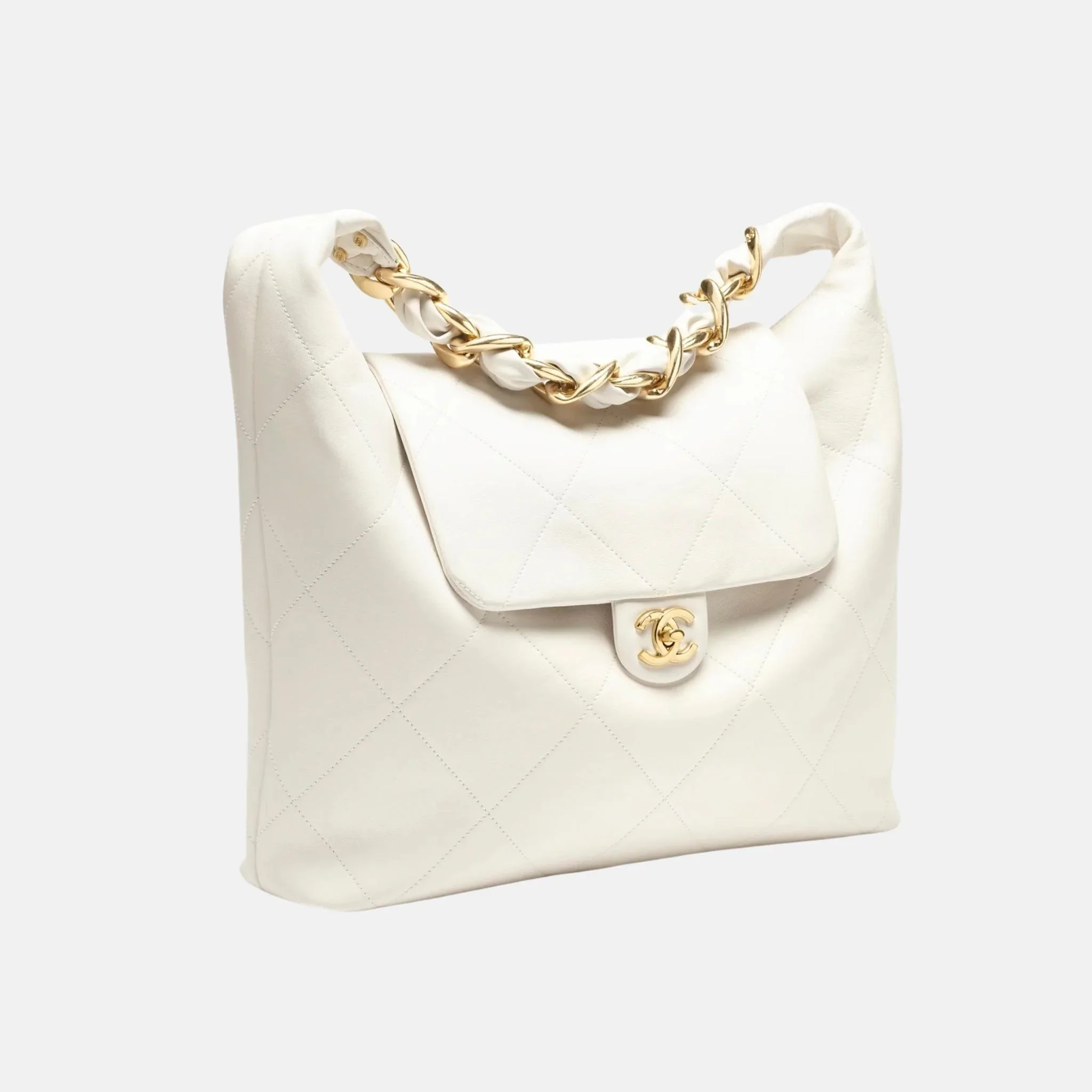 Maxi Hobo Bag Shiny Calfskin Gold Tone Metal