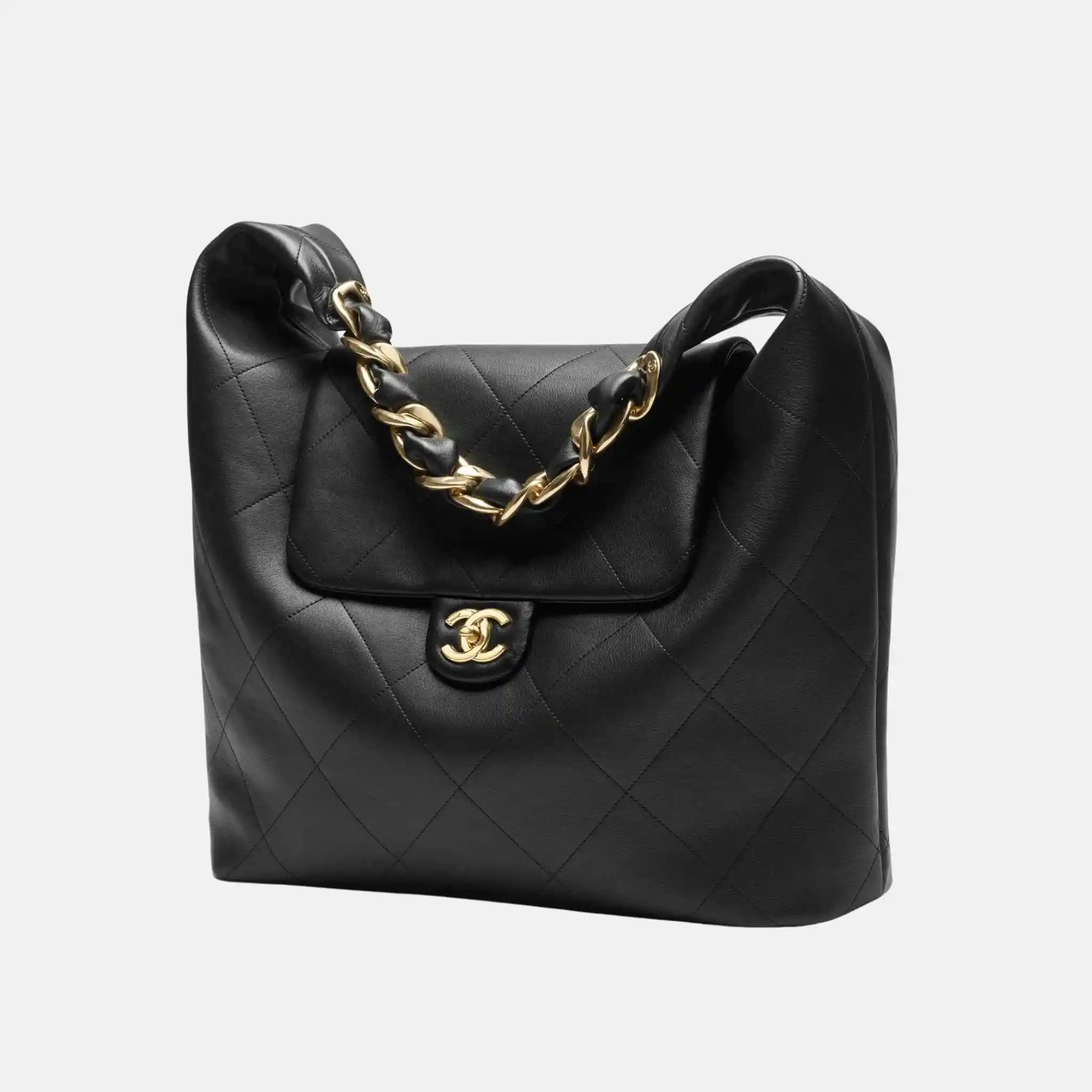 Maxi Hobo Bag Shiny Calfskin Gold Tone Metal - Image 3
