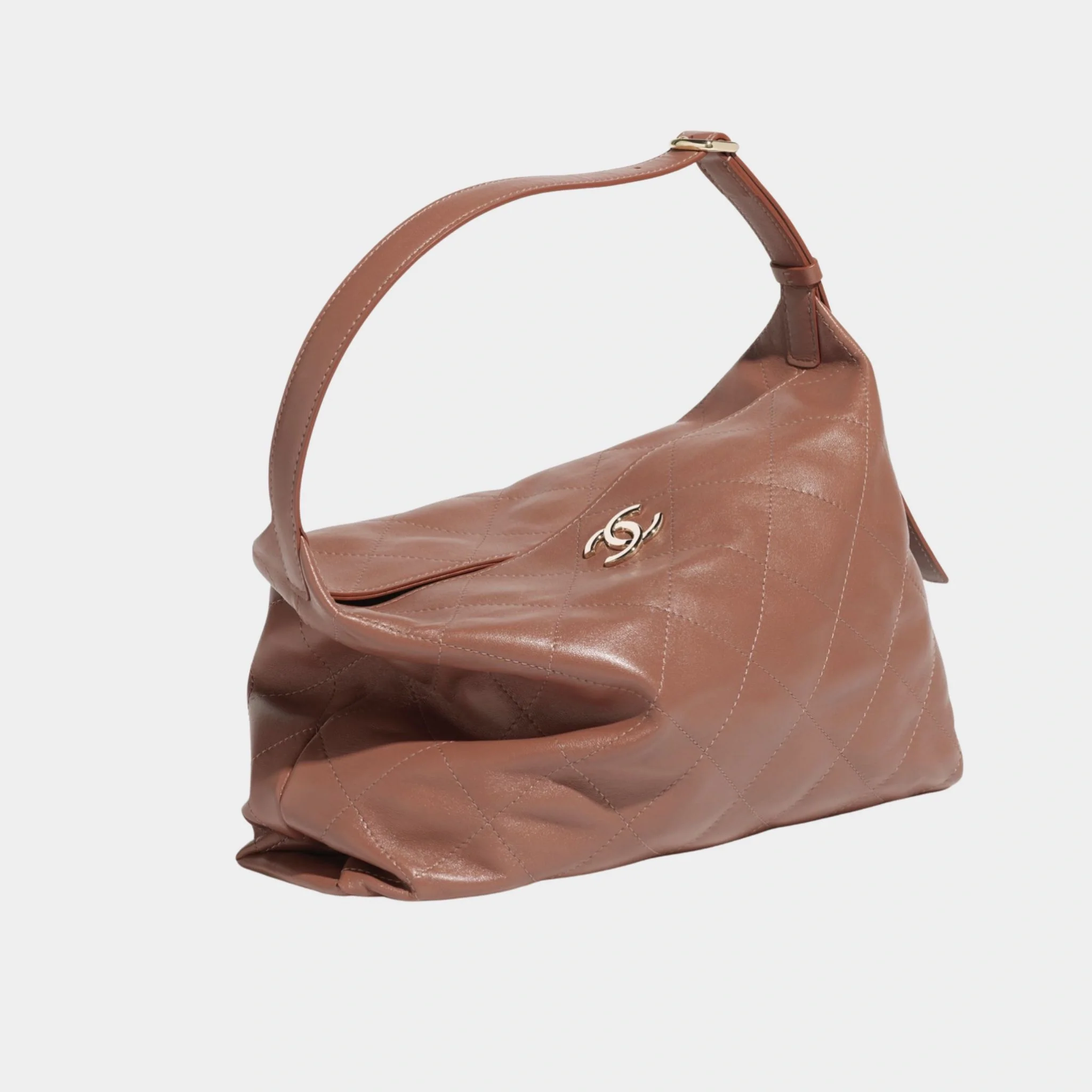 Maxi Hobo Bag Shiny Lambskin & Gold Tone Metal - Image 2