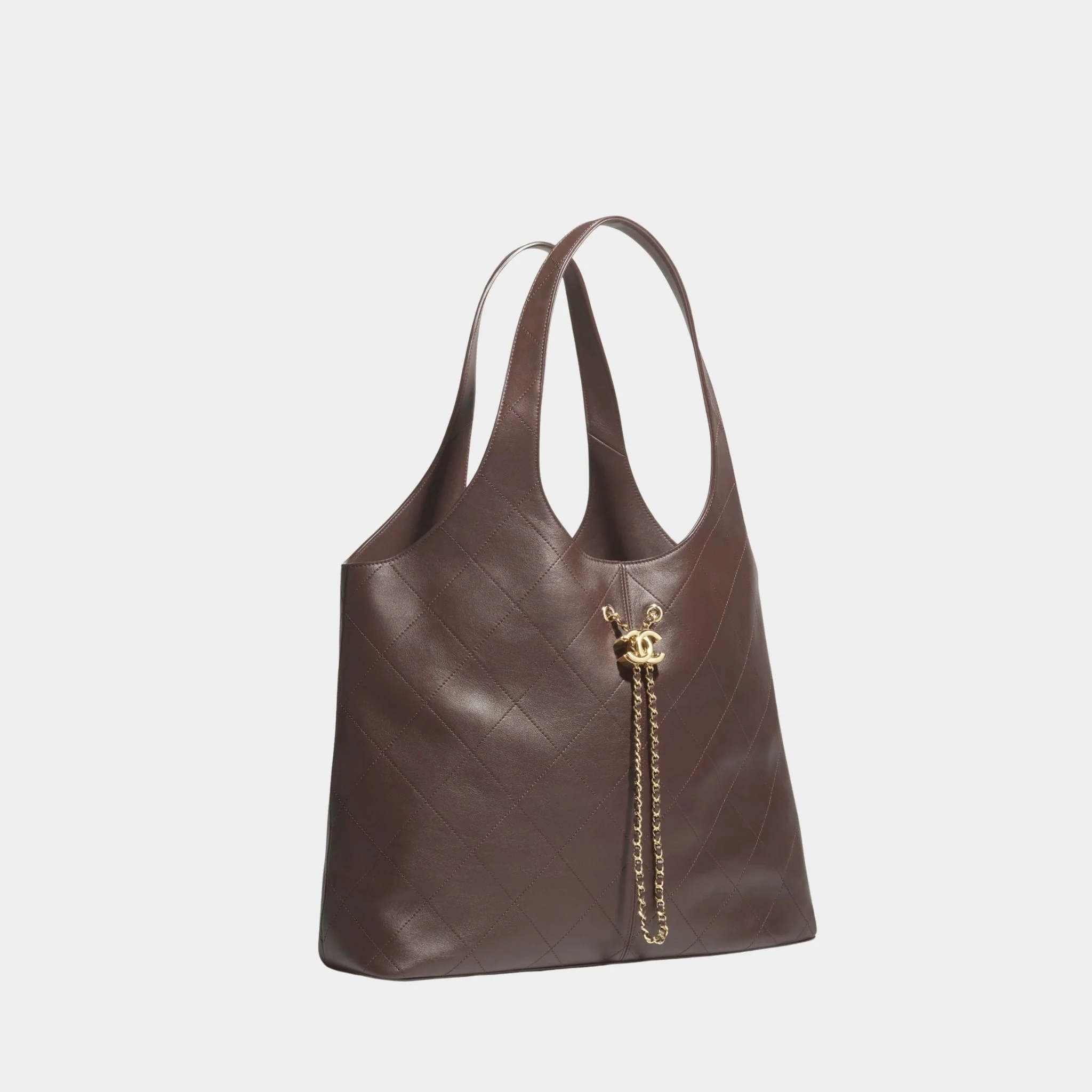 Maxi Shopping Bag Calfskin & Gold Tone Metal Dark Brown - Image 2