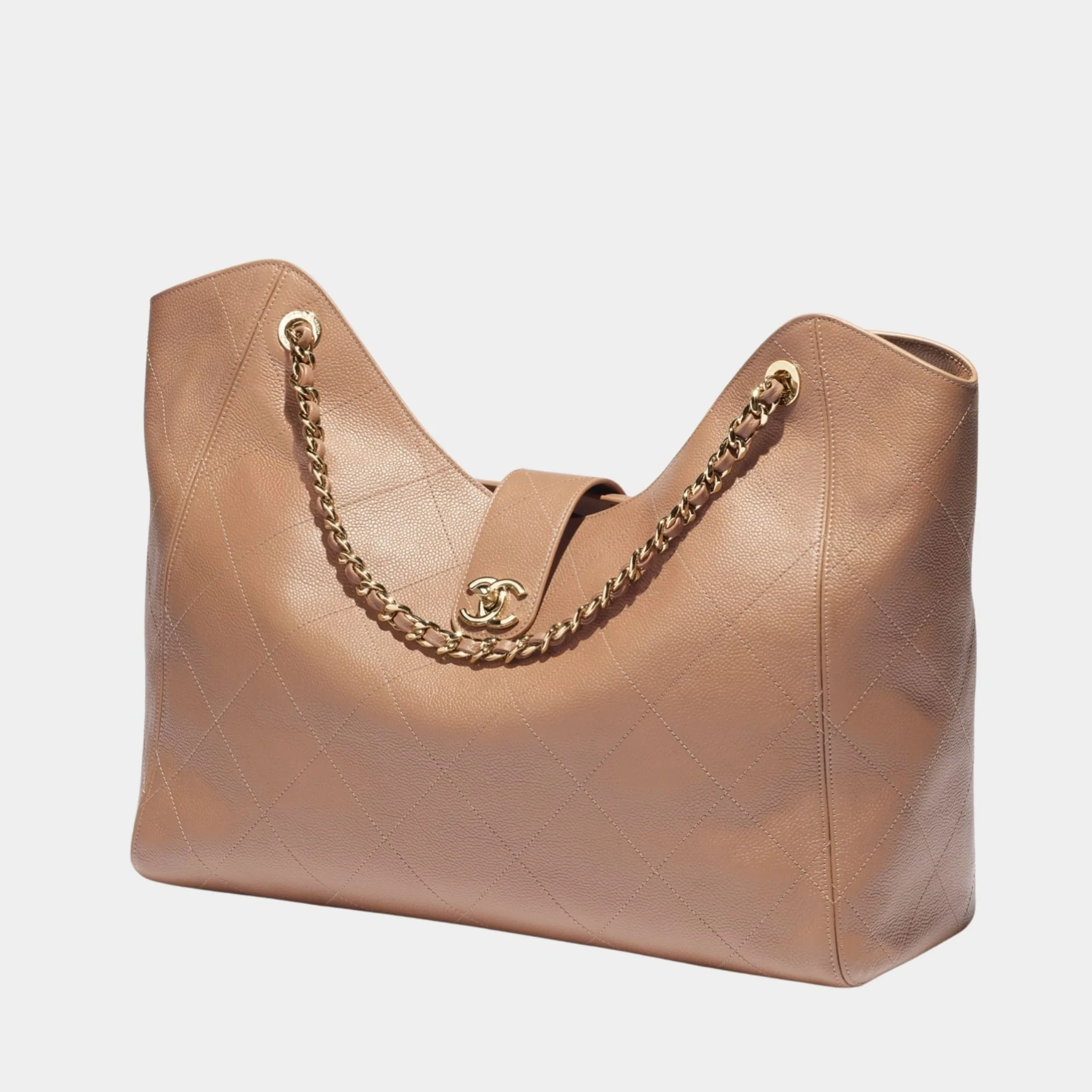 Maxi Shopping Bag Grained Calfskin & Gold Tone Metal Brown - Image 2