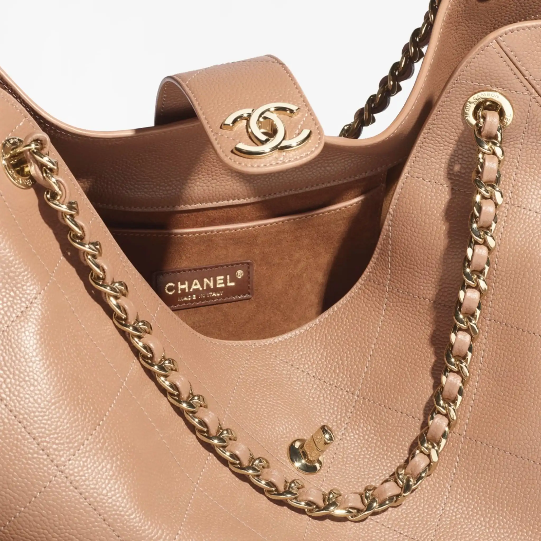 Maxi Shopping Bag Grained Calfskin & Gold Tone Metal Brown - Image 3