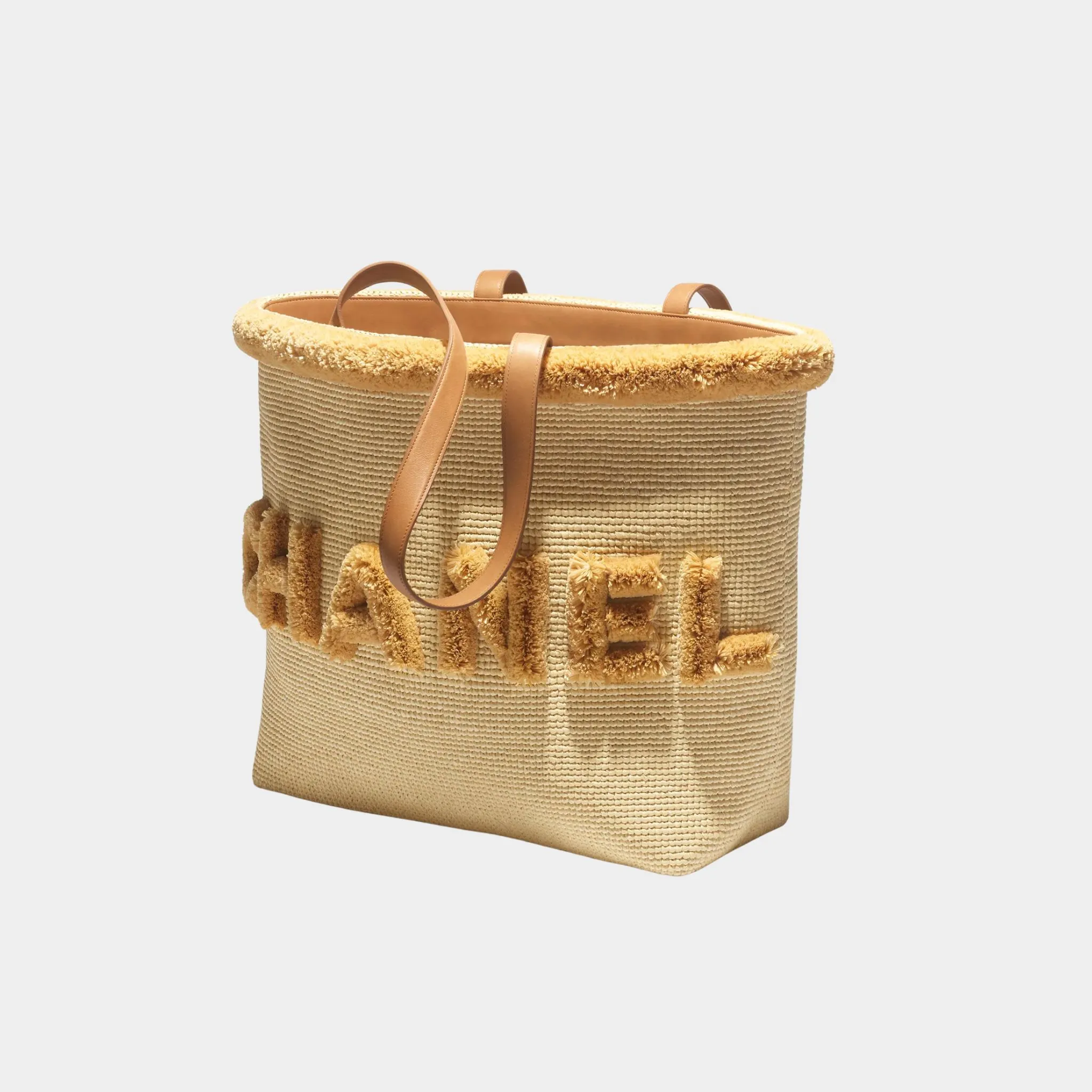 Maxi Tote Bag Braided Raffia & Gold-Tone Metal Beige
