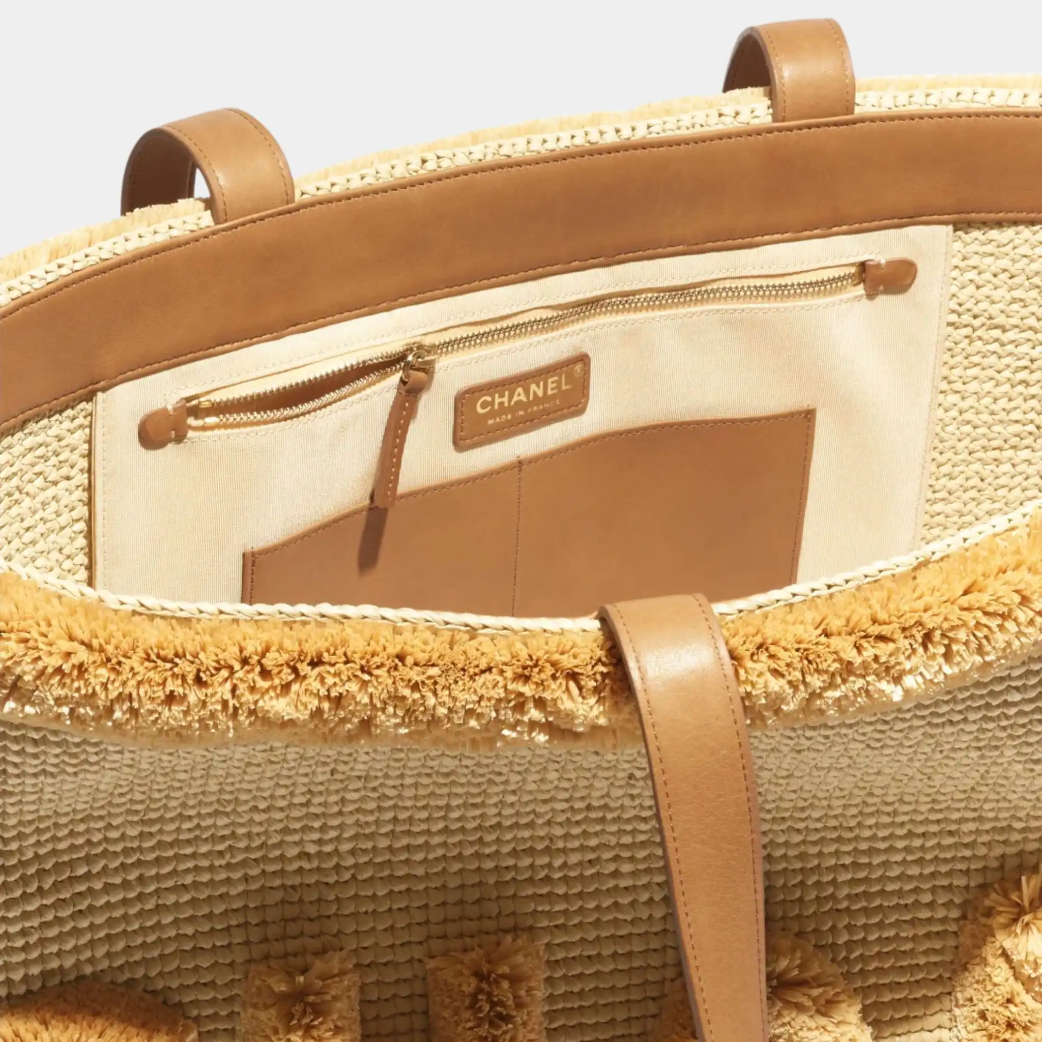 Maxi Tote Bag Braided Raffia & Gold-Tone Metal Beige - Image 3
