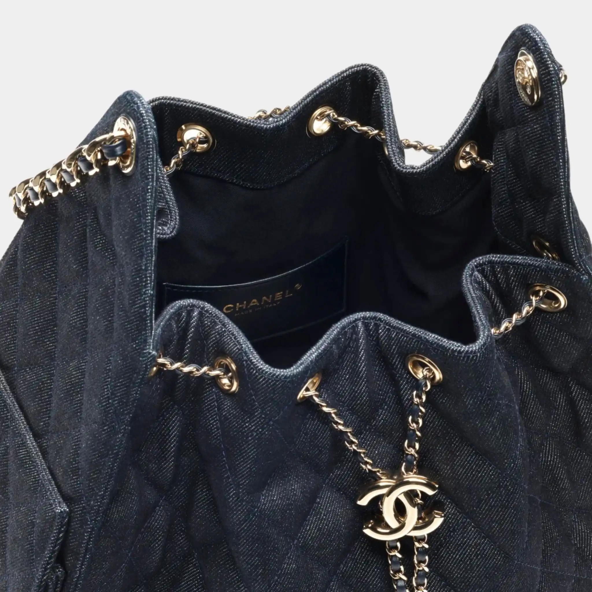 Medium 25 Bag Denim & Gold Metal Dark Blue - Image 2