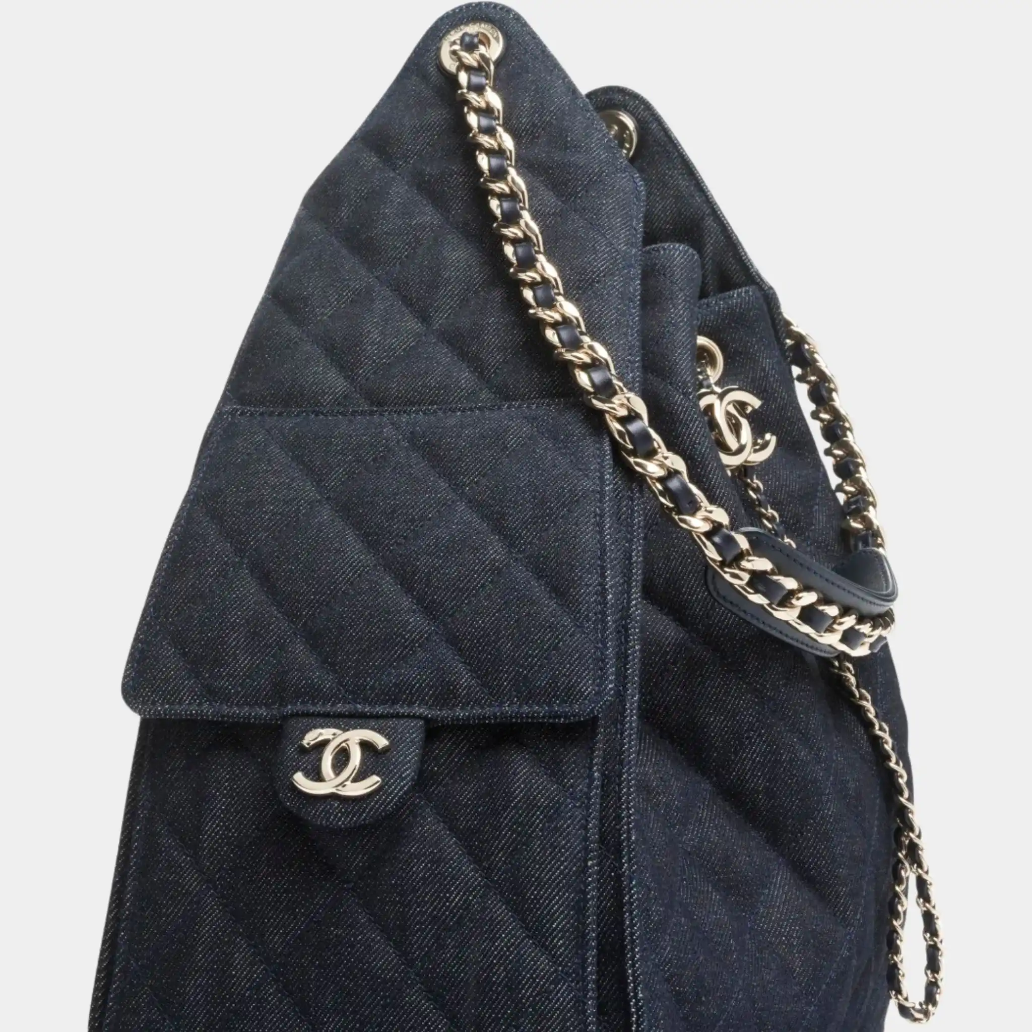 Medium 25 Bag Denim & Gold Metal Dark Blue - Image 3