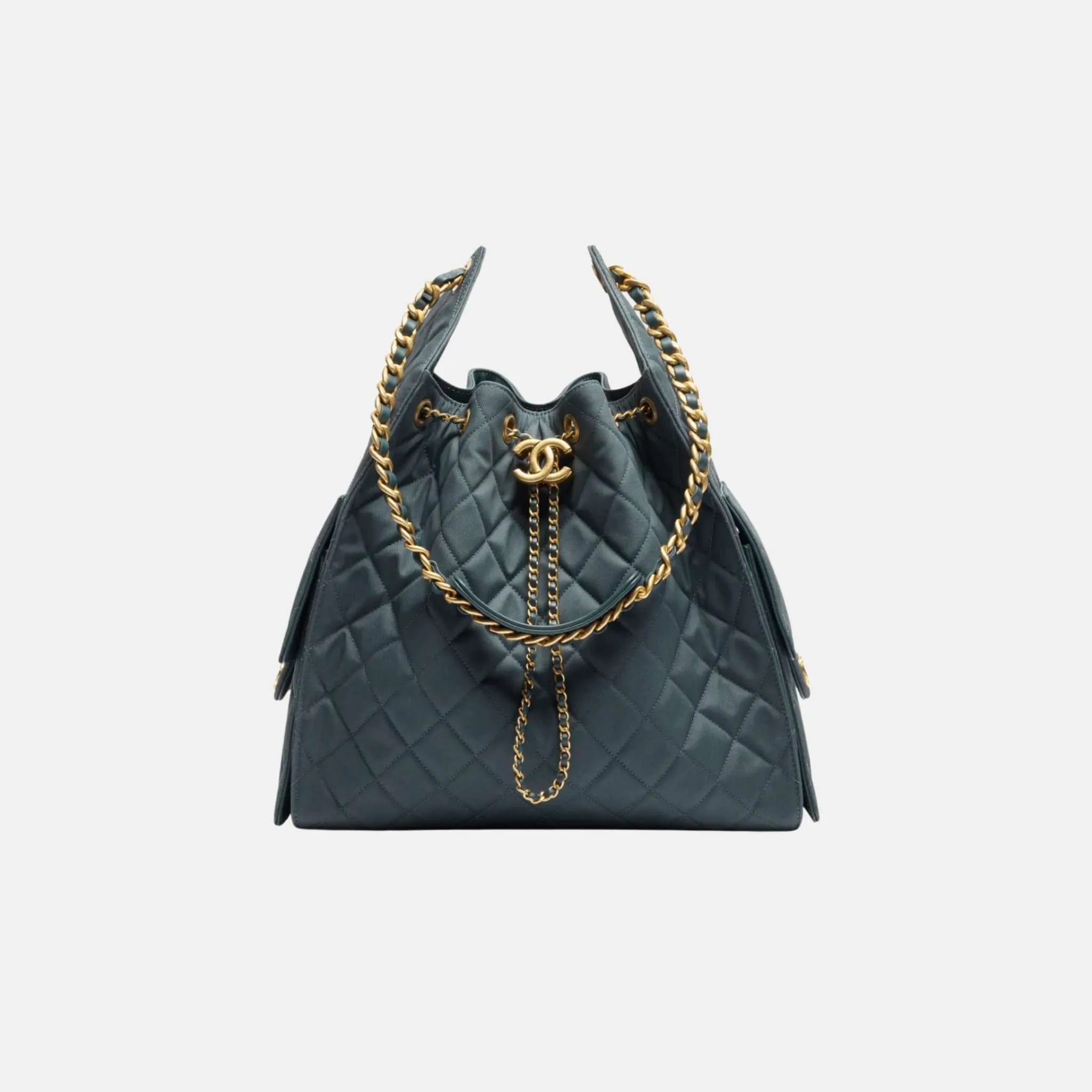 Medium Chanel 25 Bag in Dark Blue Canvas and Gold Metal