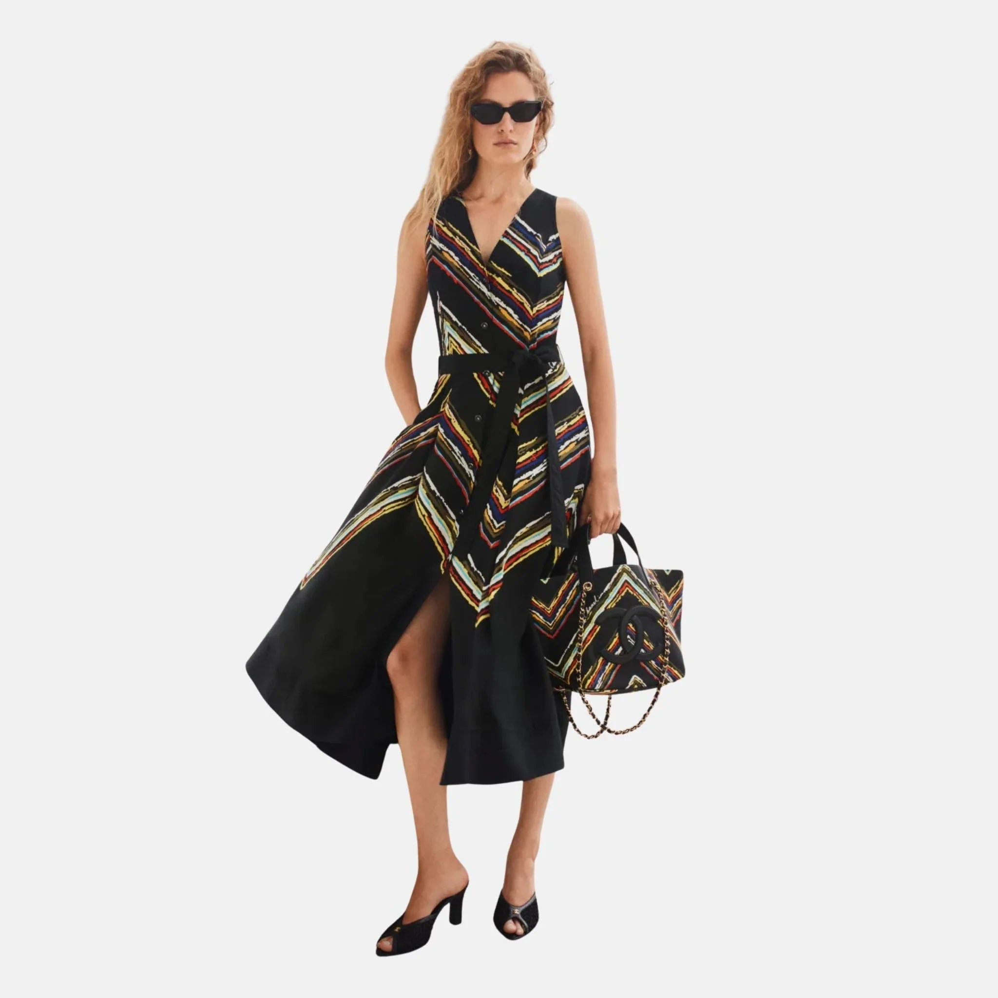 Midi Dress Silk Black Multicolour