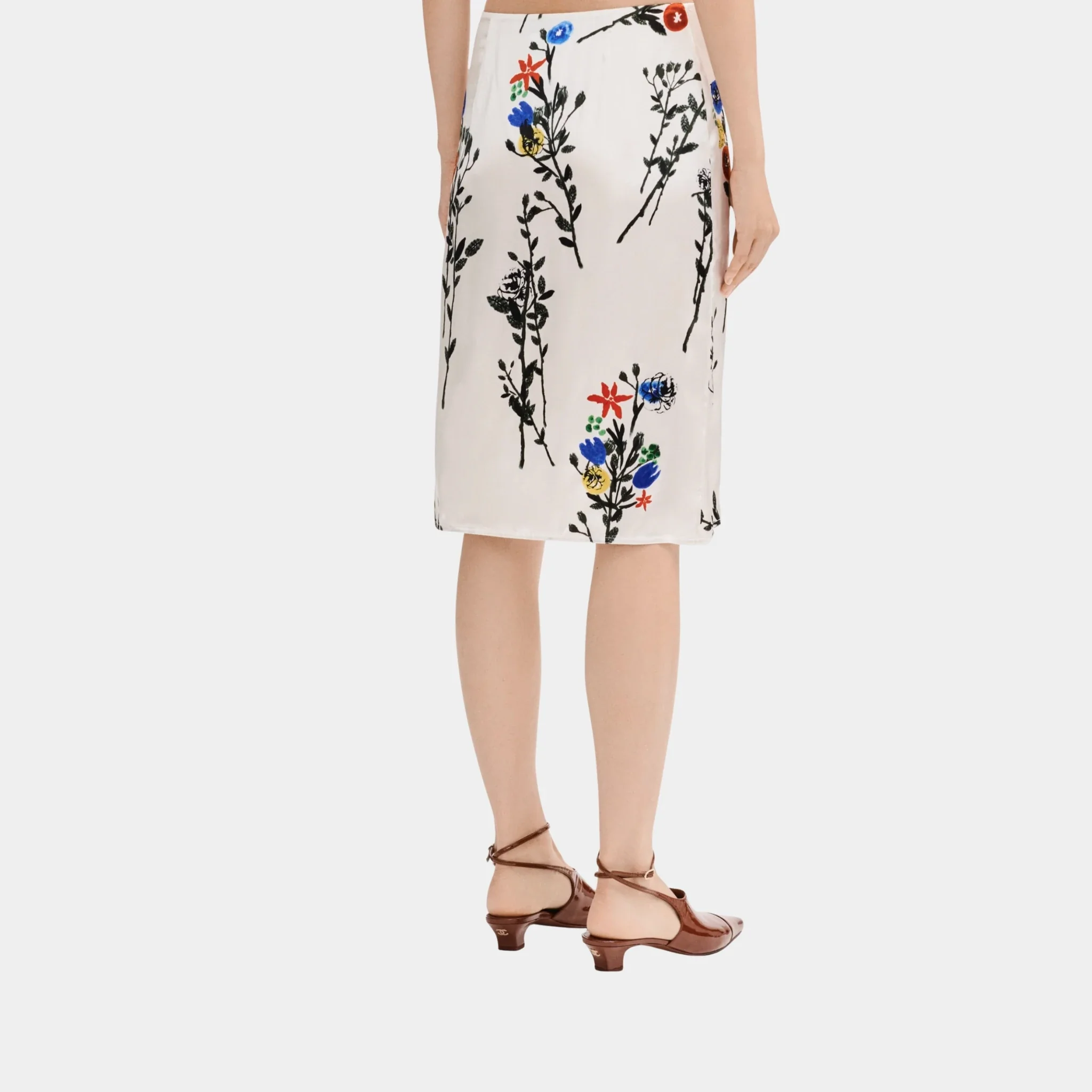 Midi Skirt in White Printed Silk Satin - Image 2