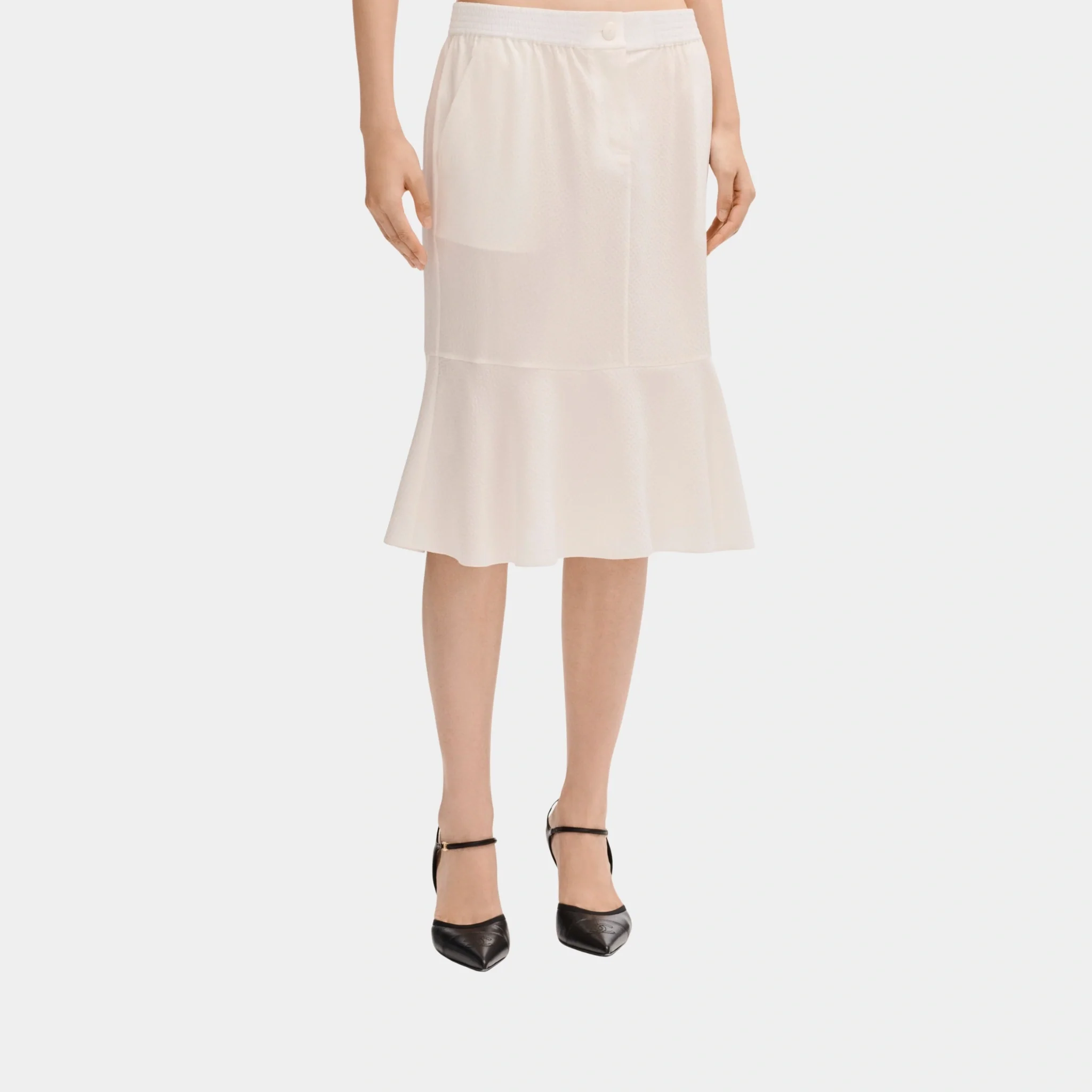 Midi Skirt in White Silk Jacquard
