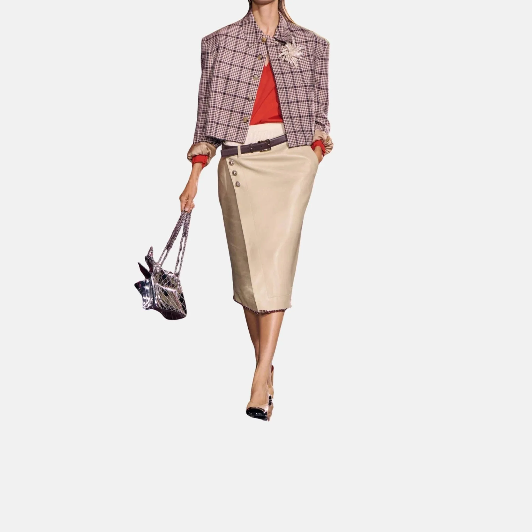 Midi Skirt in Lambskin Rope Beige
