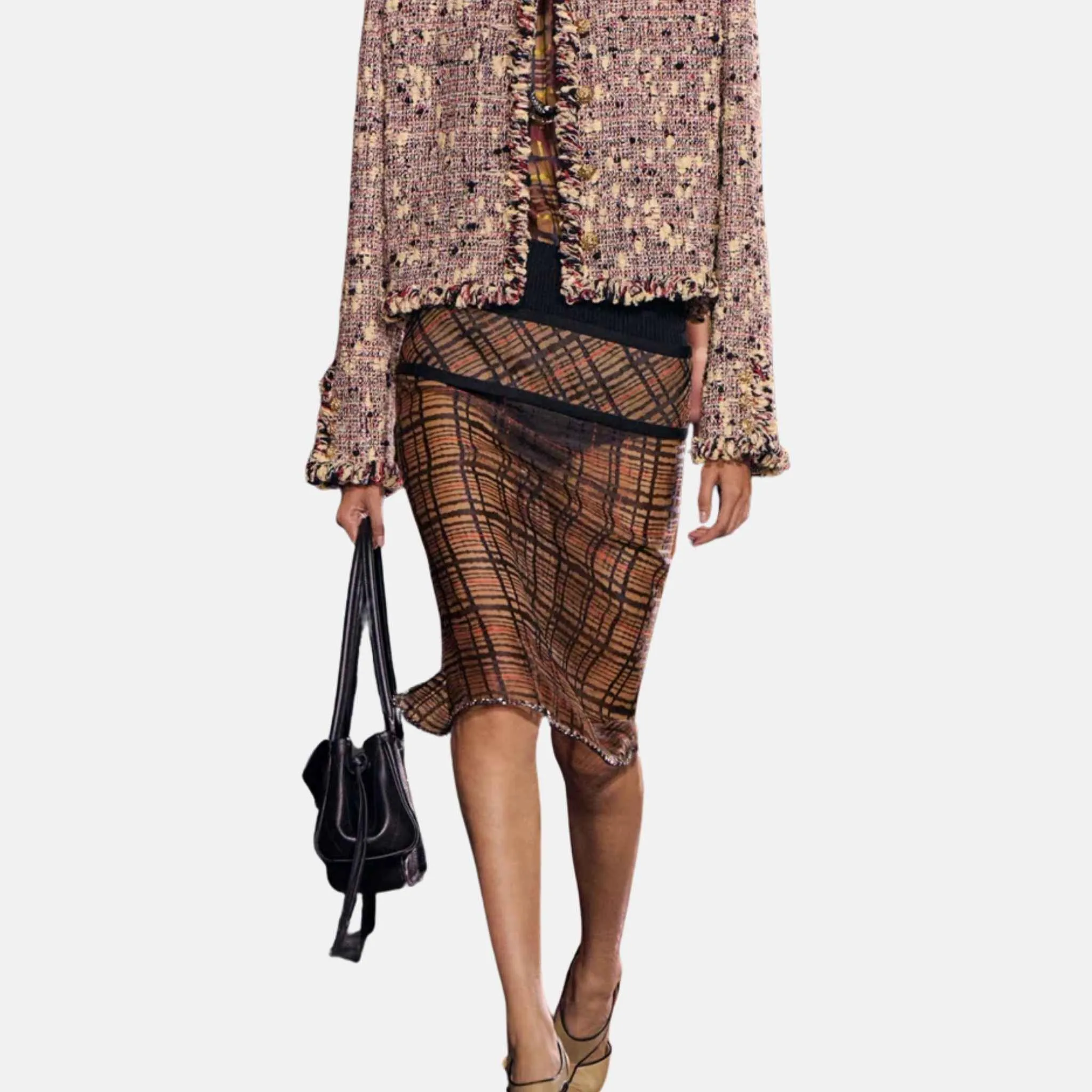 Midi Skirt Mixed Fiber Twill Black Red