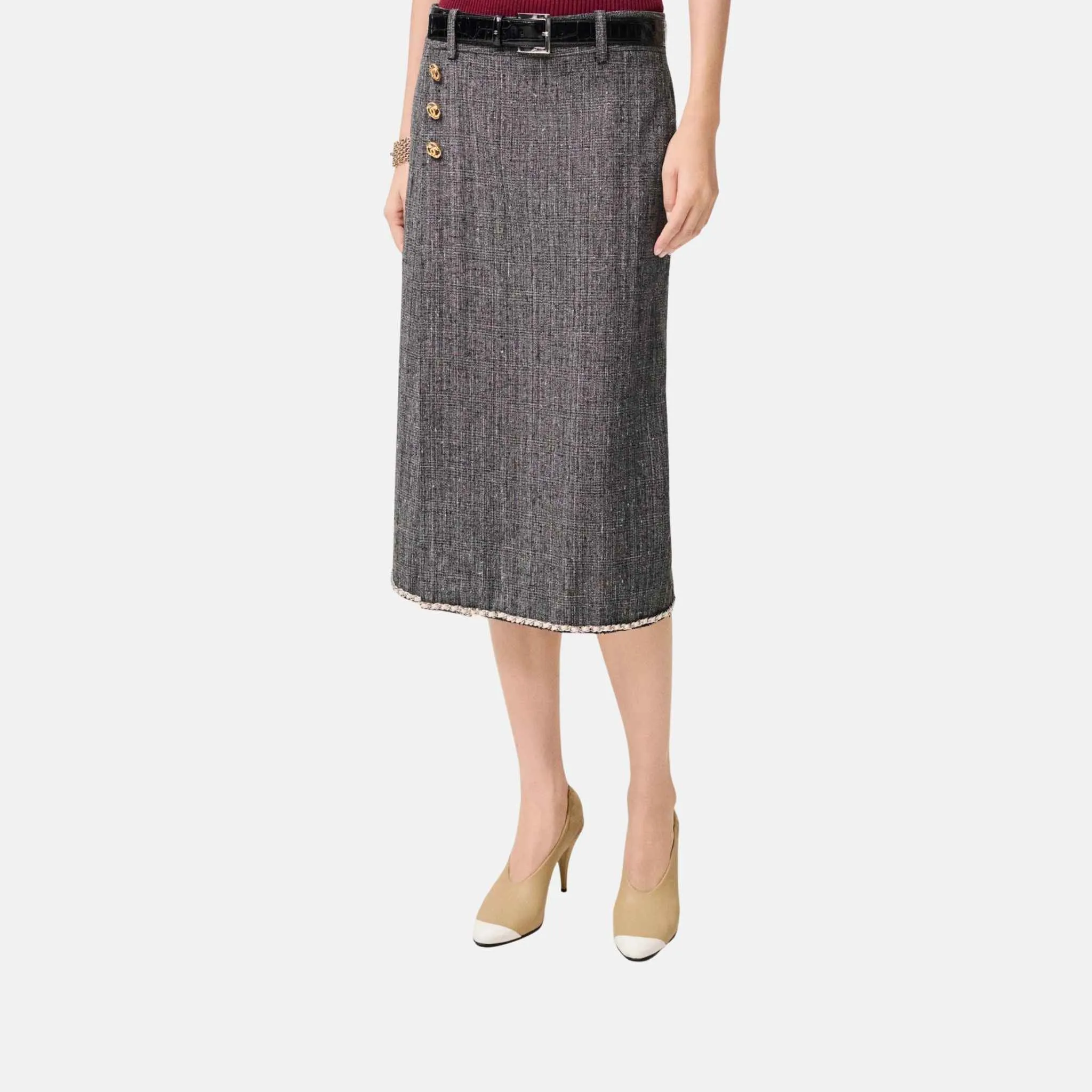 Midi Skirt in Mixed Fibres Dark Grey