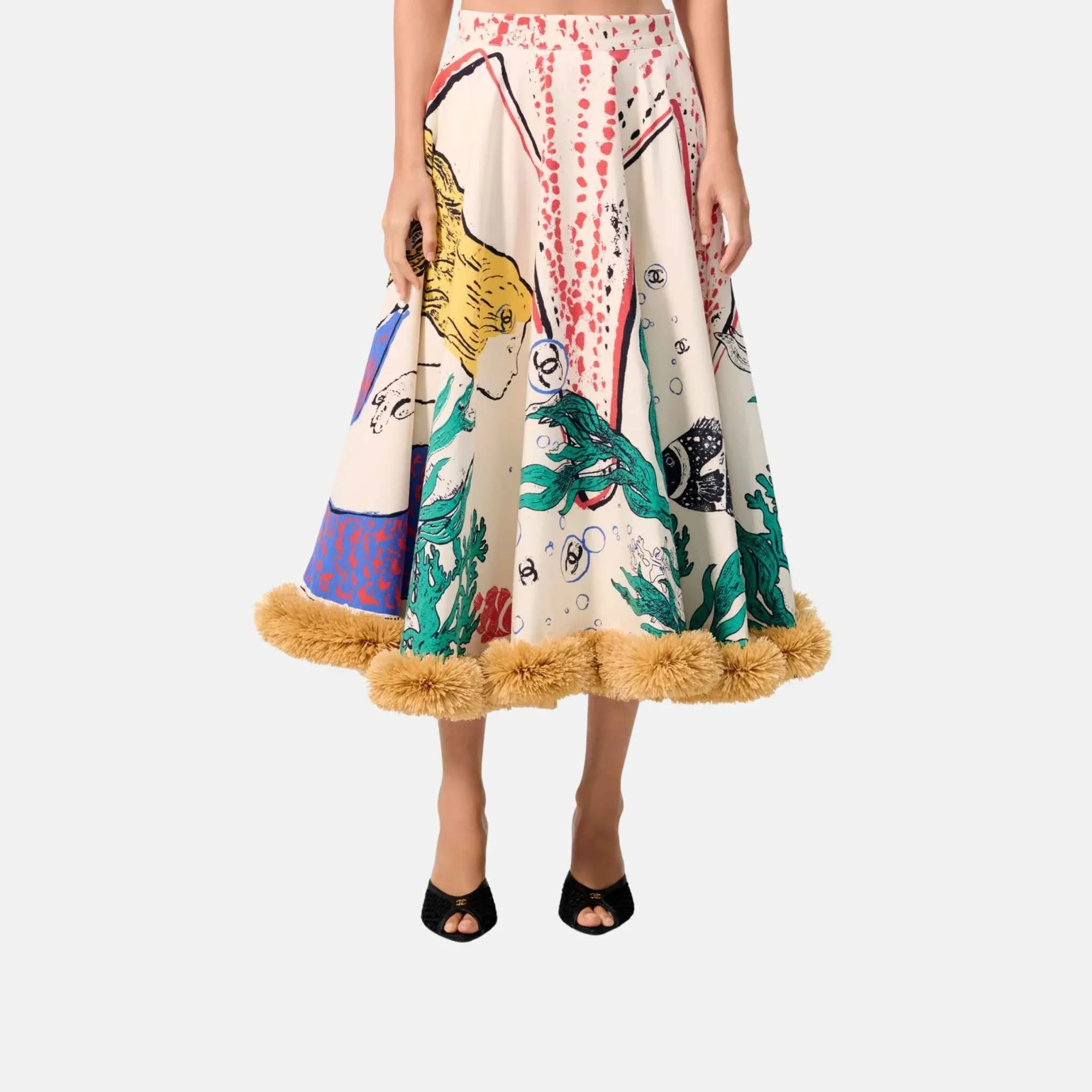 Midi Skirt Silk Ecru and Multicolour