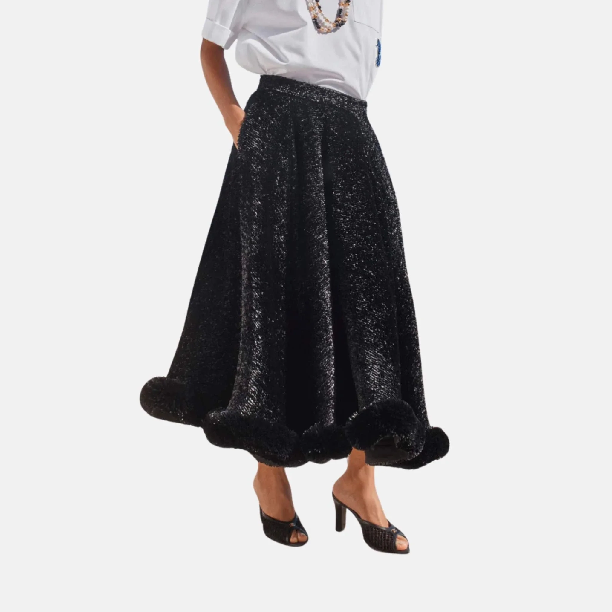 Midi Skirt Silk Mixed Fibers Black