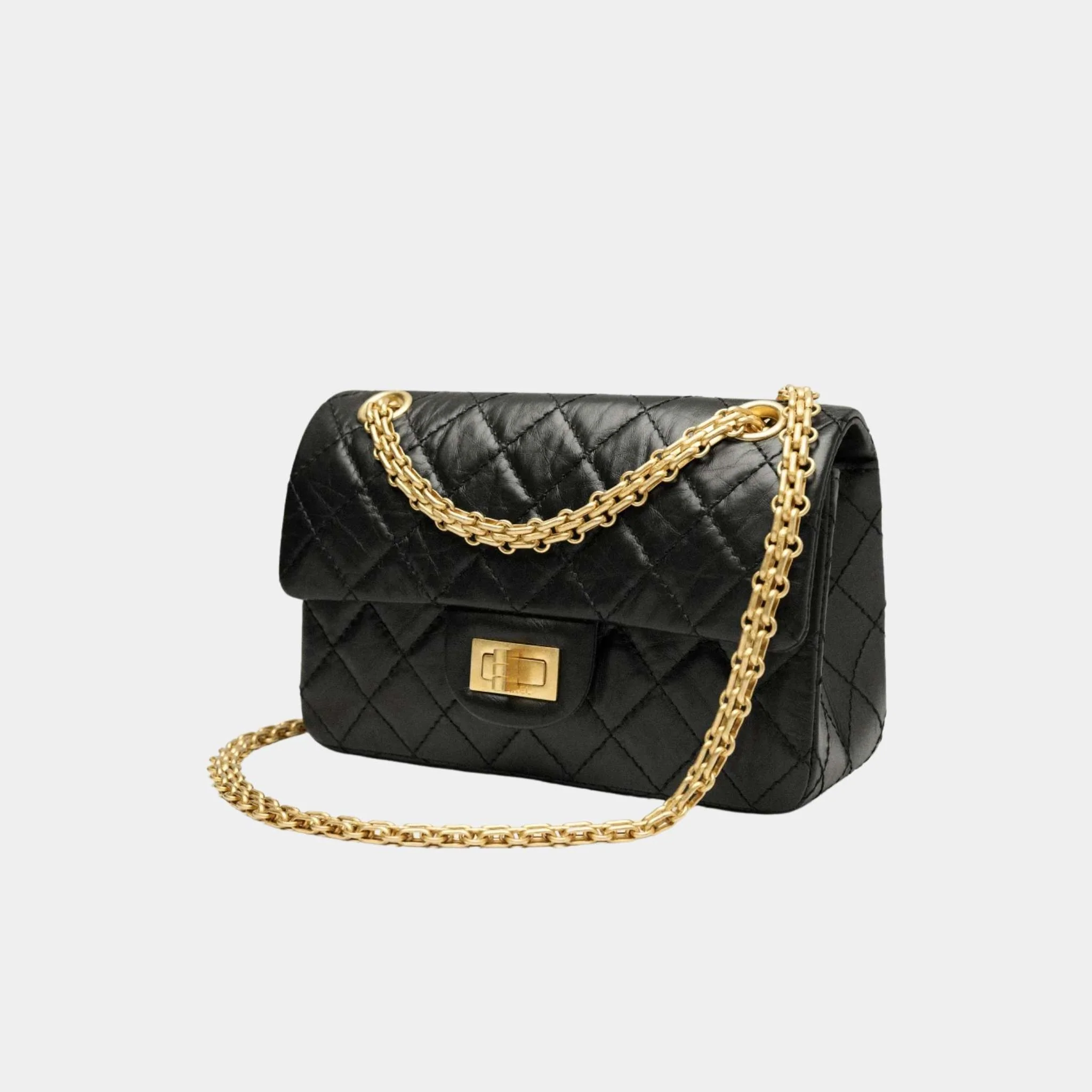 Mini 2.55 Handbag Aged Calfskin Gold Tone Metal Black - Image 2