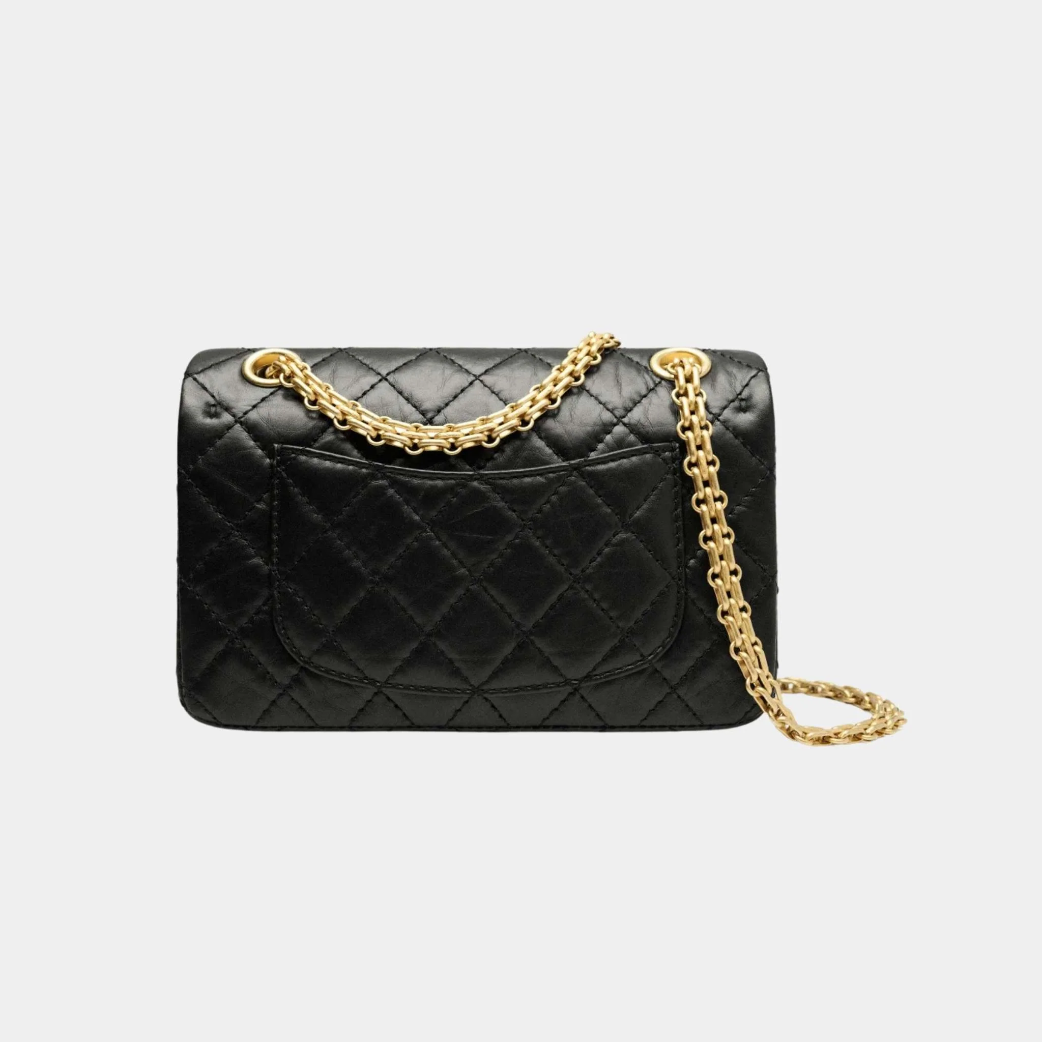 Mini 2.55 Handbag Aged Calfskin Gold Tone Metal Black - Image 3
