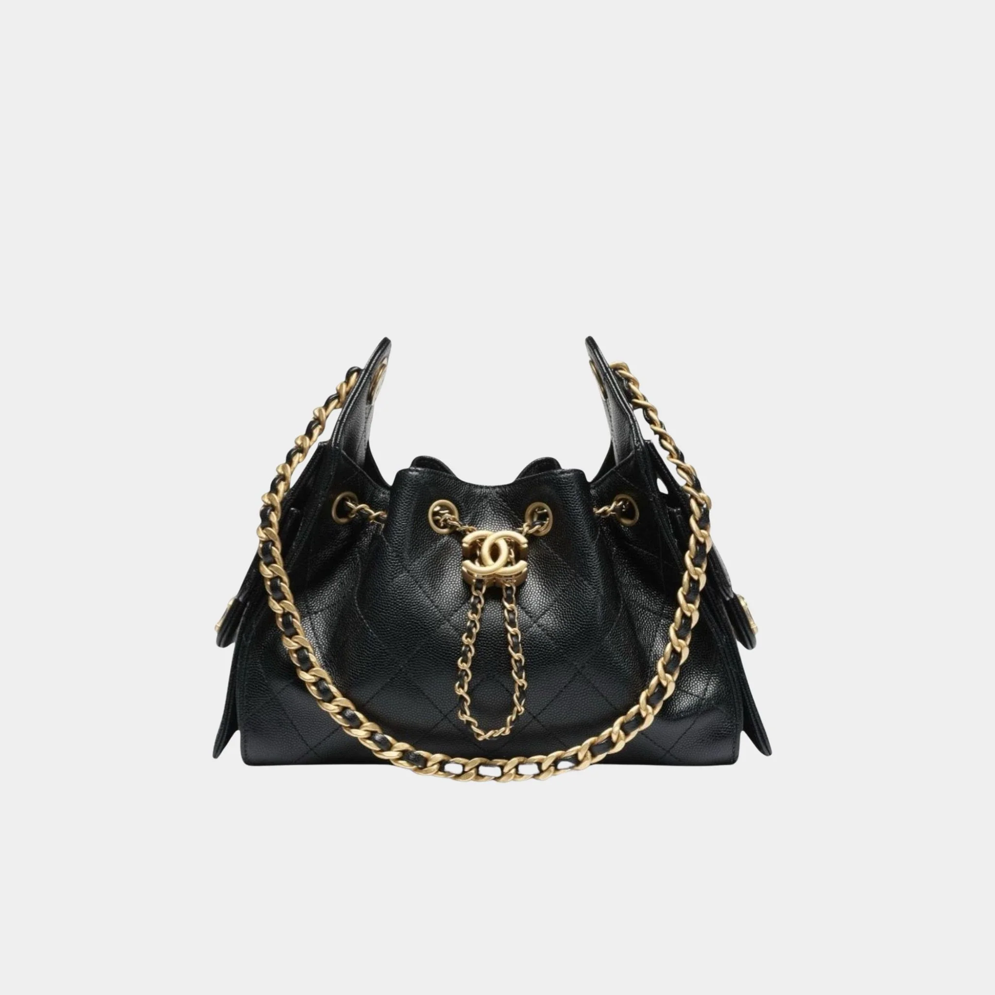 25 Mini Bag Grained Calfskin & Gold-Plated Metal Black