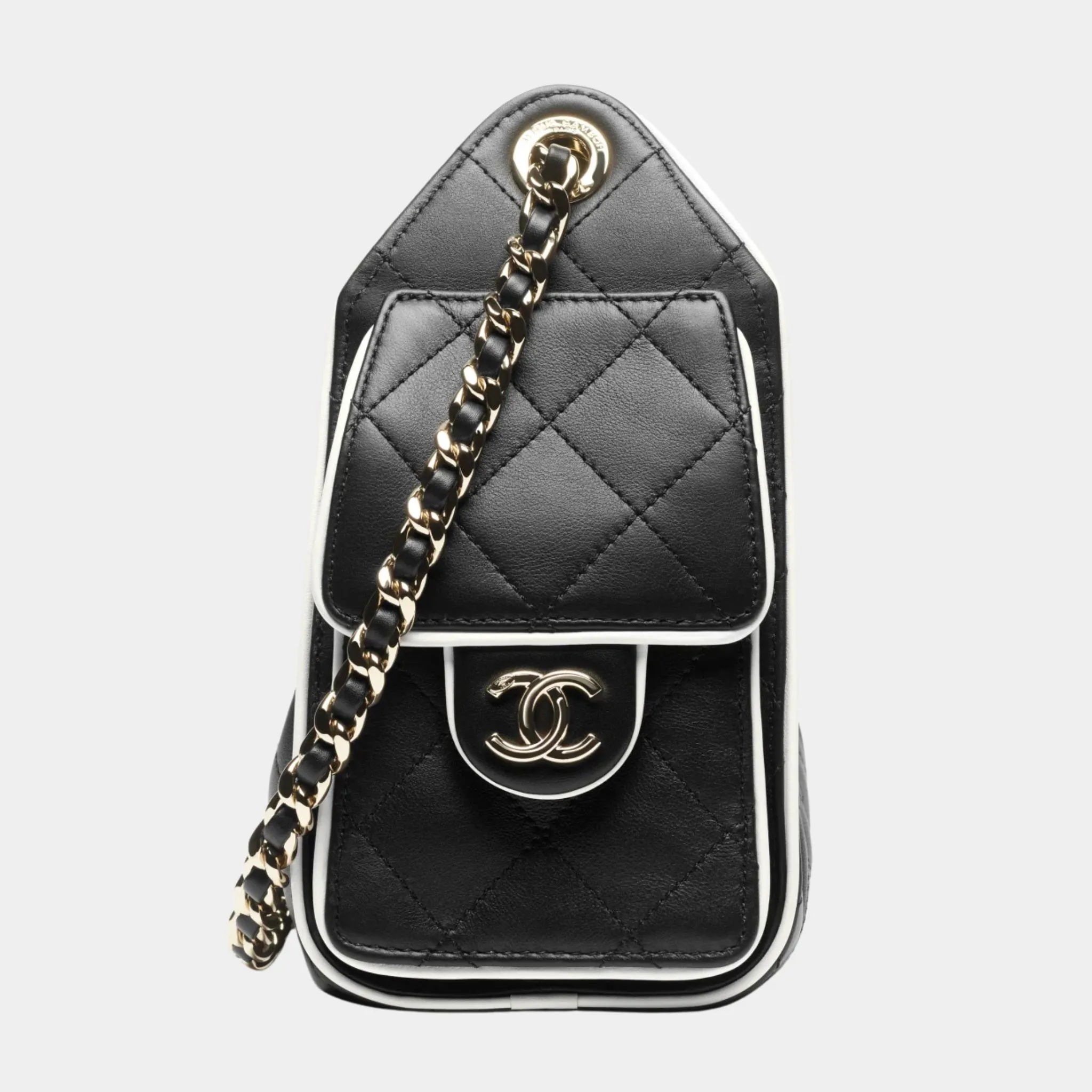 25 Mini Bag Calfskin & Gold-Plated Metal Black & White - Image 2