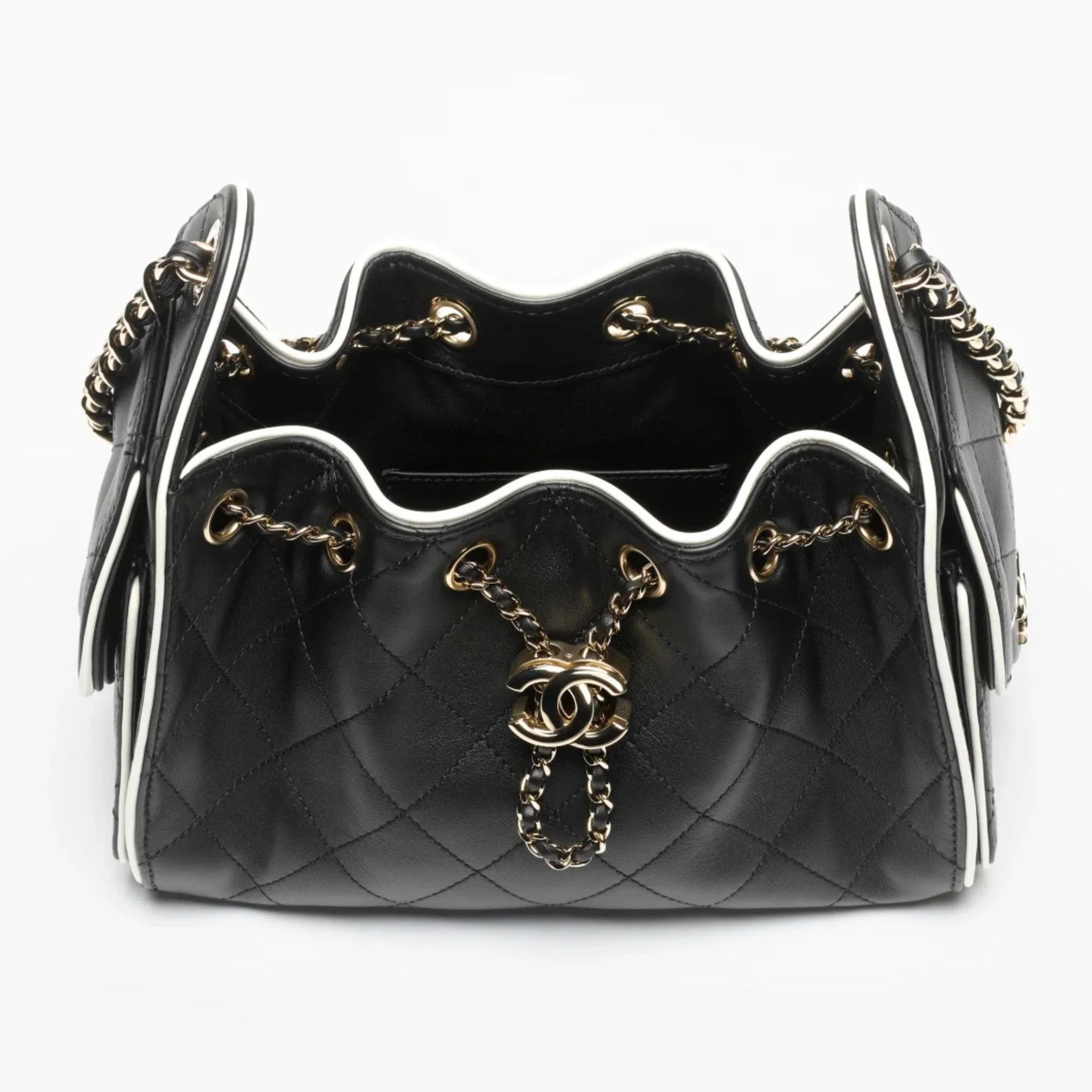 25 Mini Bag Calfskin & Gold-Plated Metal Black & White - Image 3