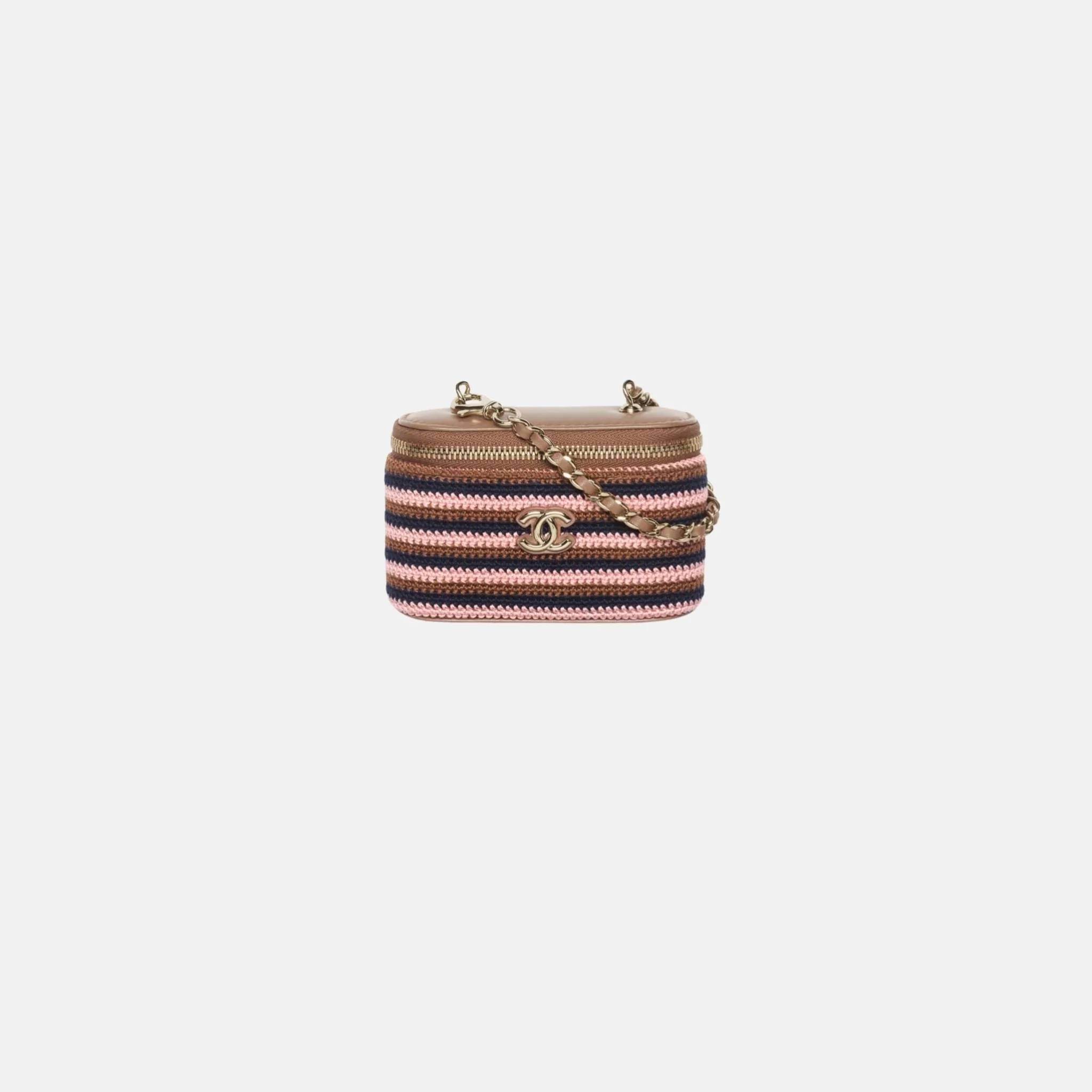 Mini Bag Charm in Crochet Lambskin and Gold Tone Metal