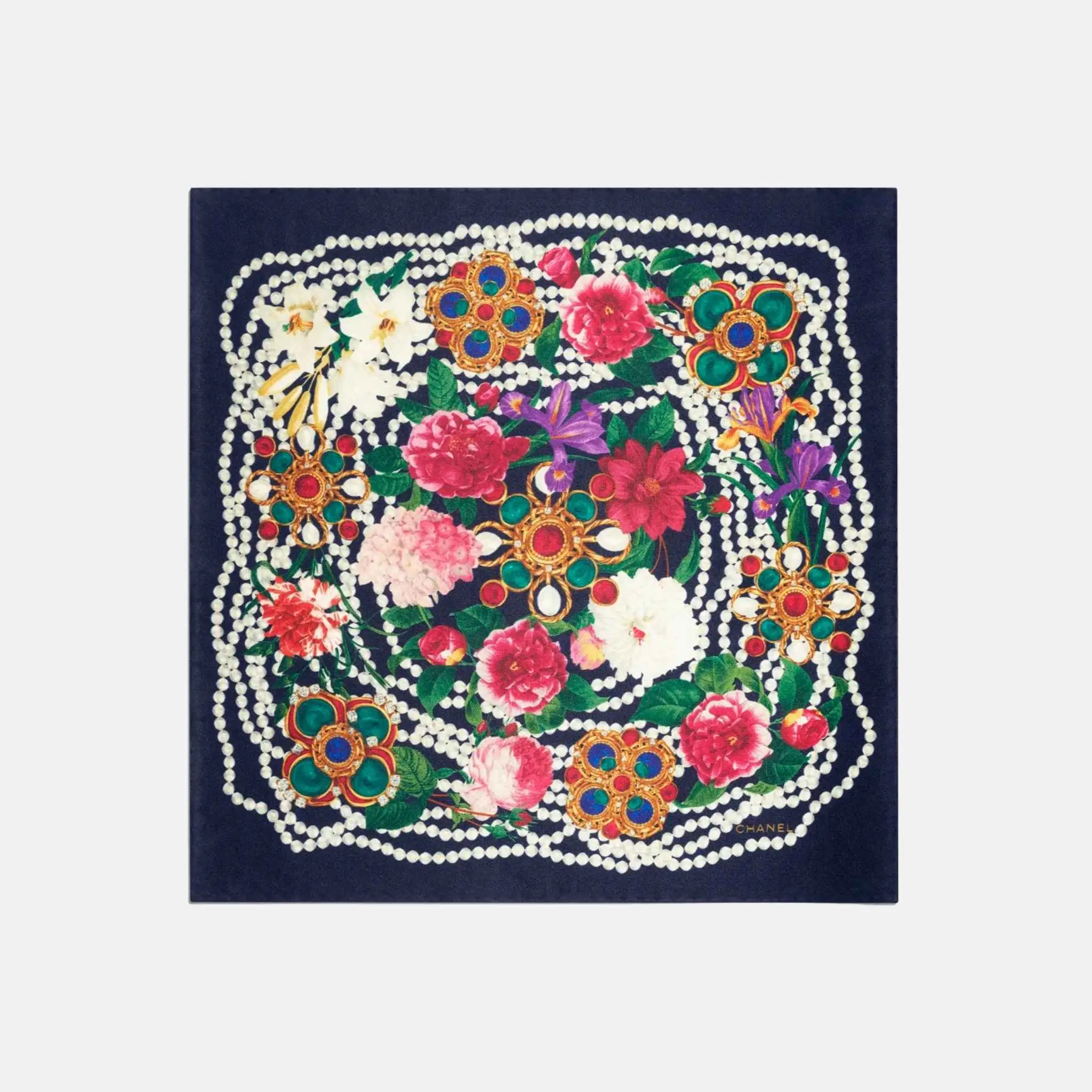 Mini Bandana in Silk Satin Navy Blue and White