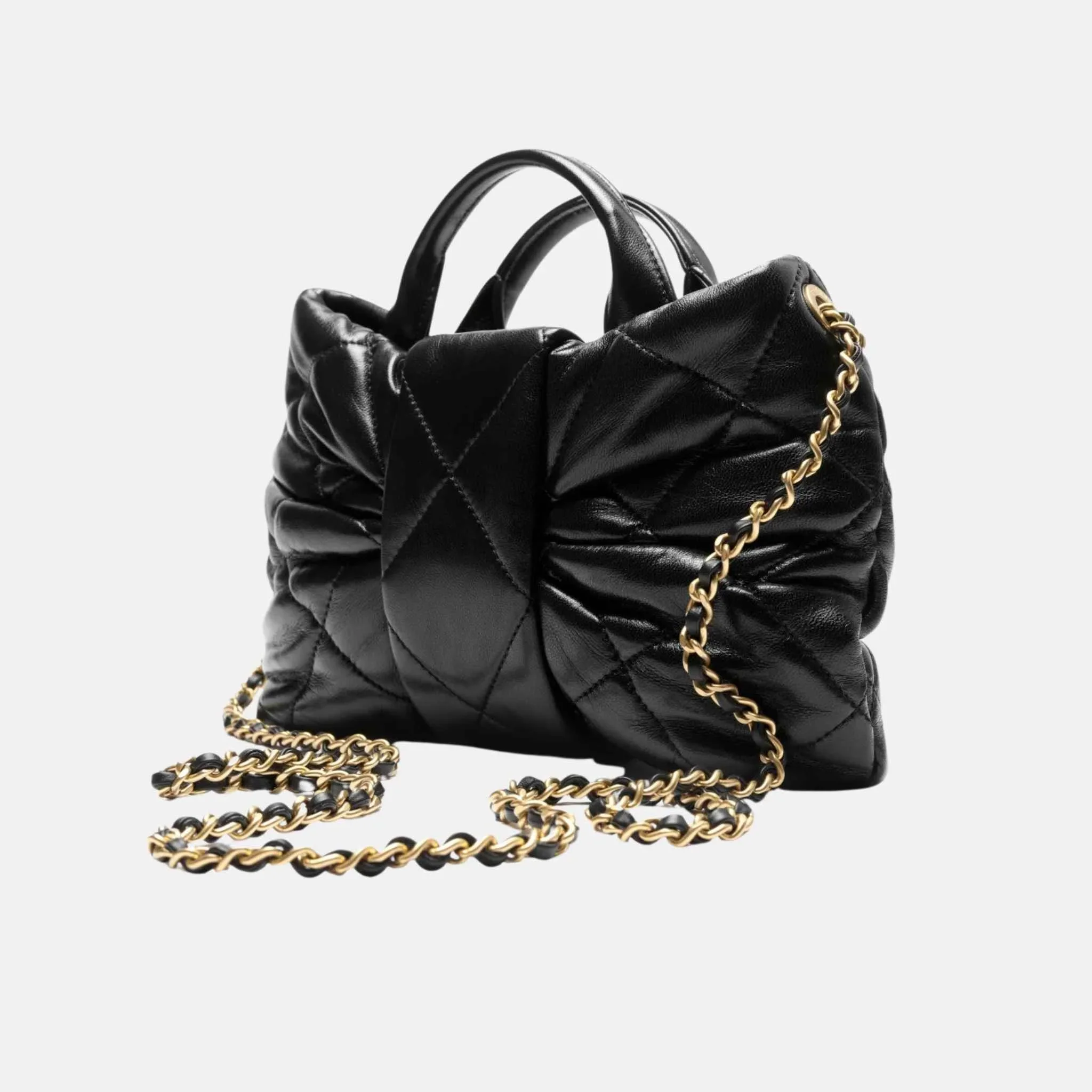 Mini Bow Bag Shiny Lambskin Black Gold Tone Metal - Image 2
