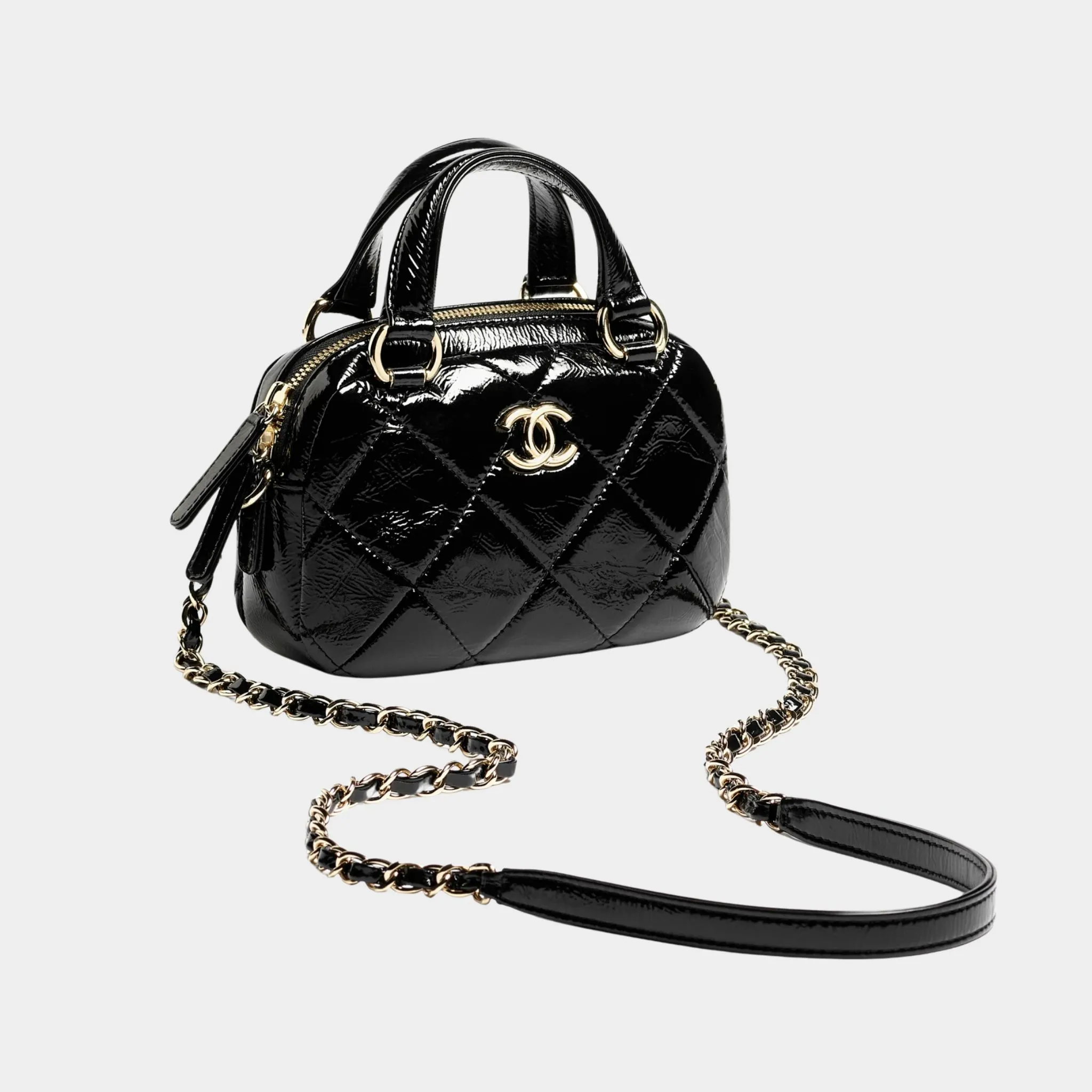 Mini bowling bag Shiny Black Crumpled calfskin - Image 2