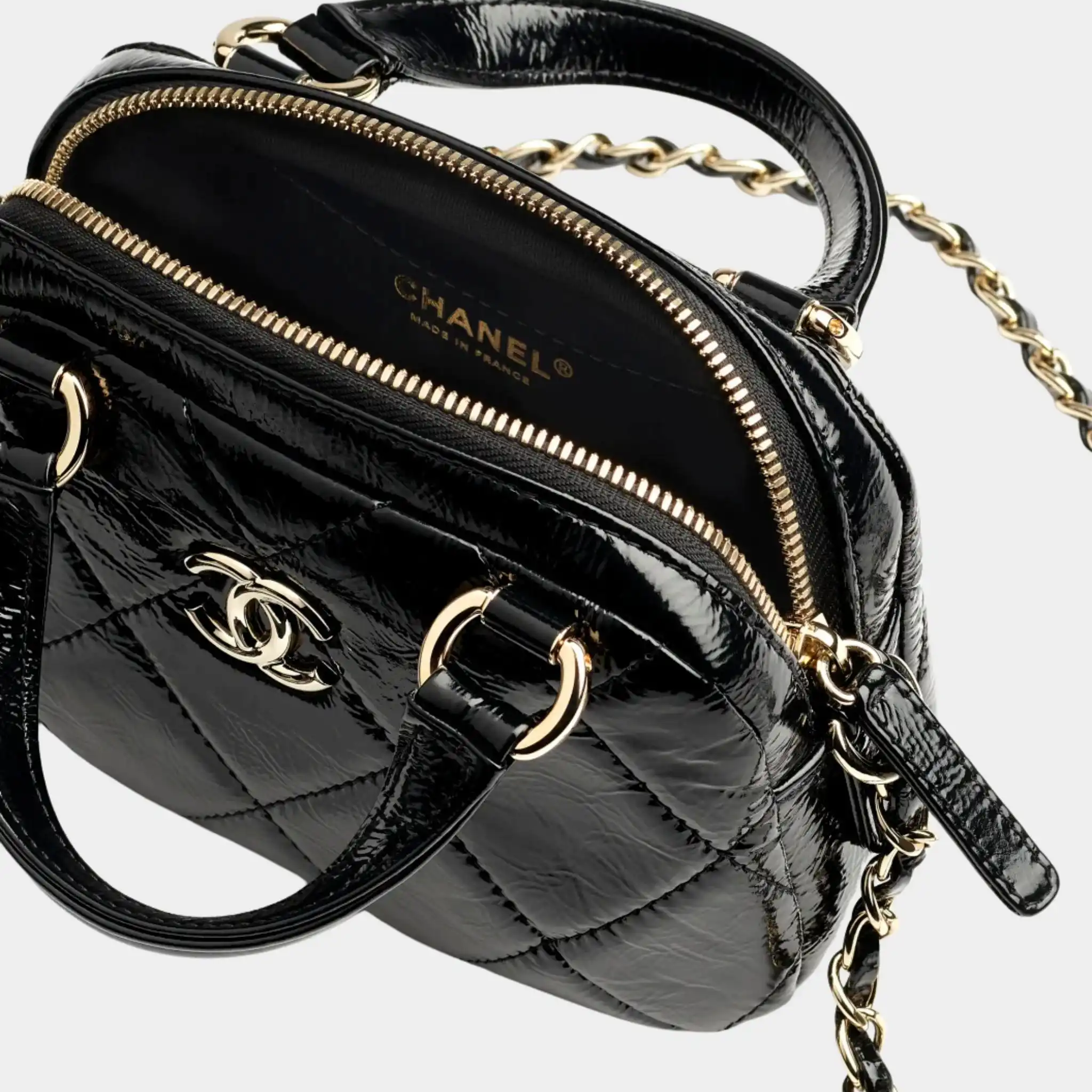 Mini bowling bag Shiny Black Crumpled calfskin - Image 3