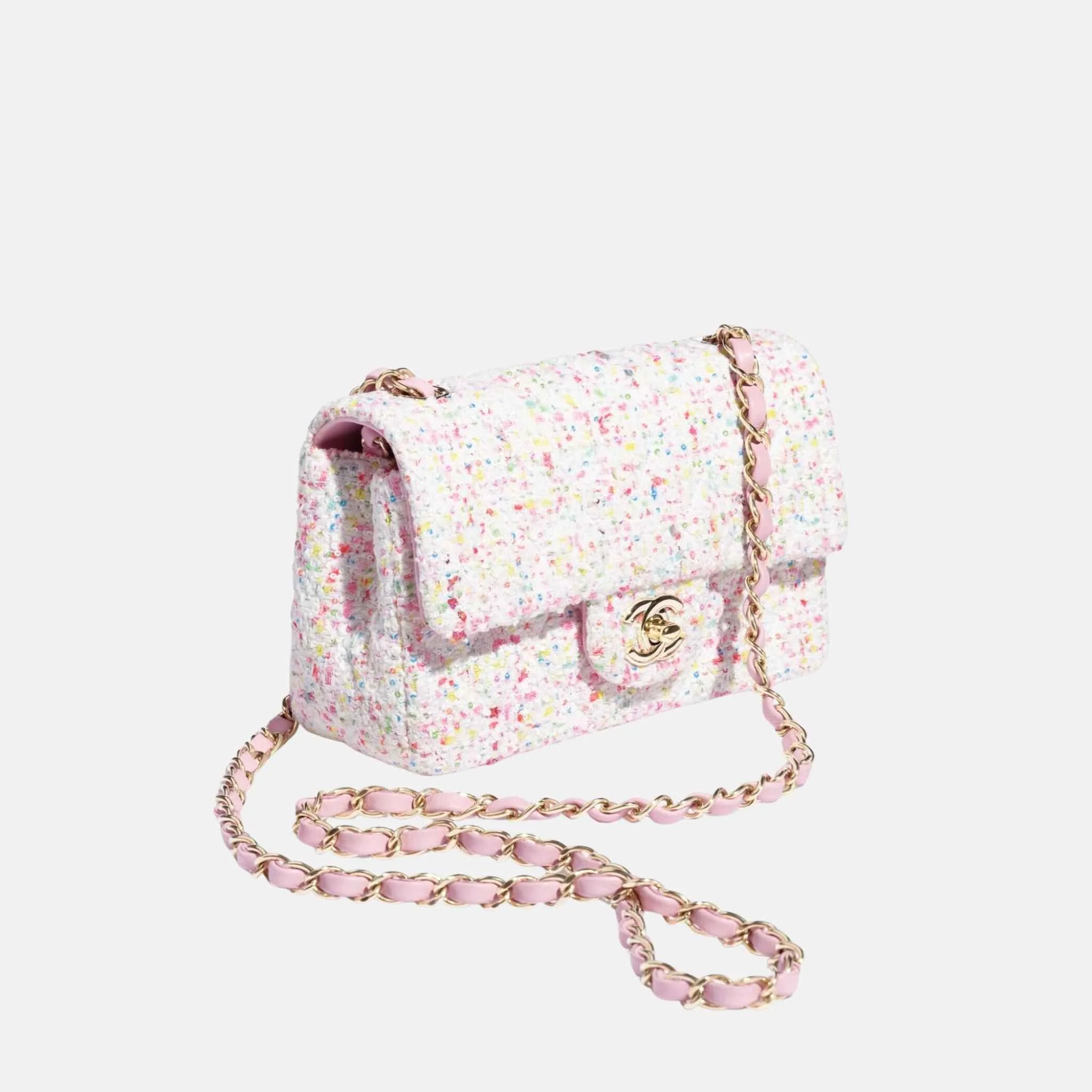 Mini Classic Handbag In Tweed And Gold Metal - Image 3